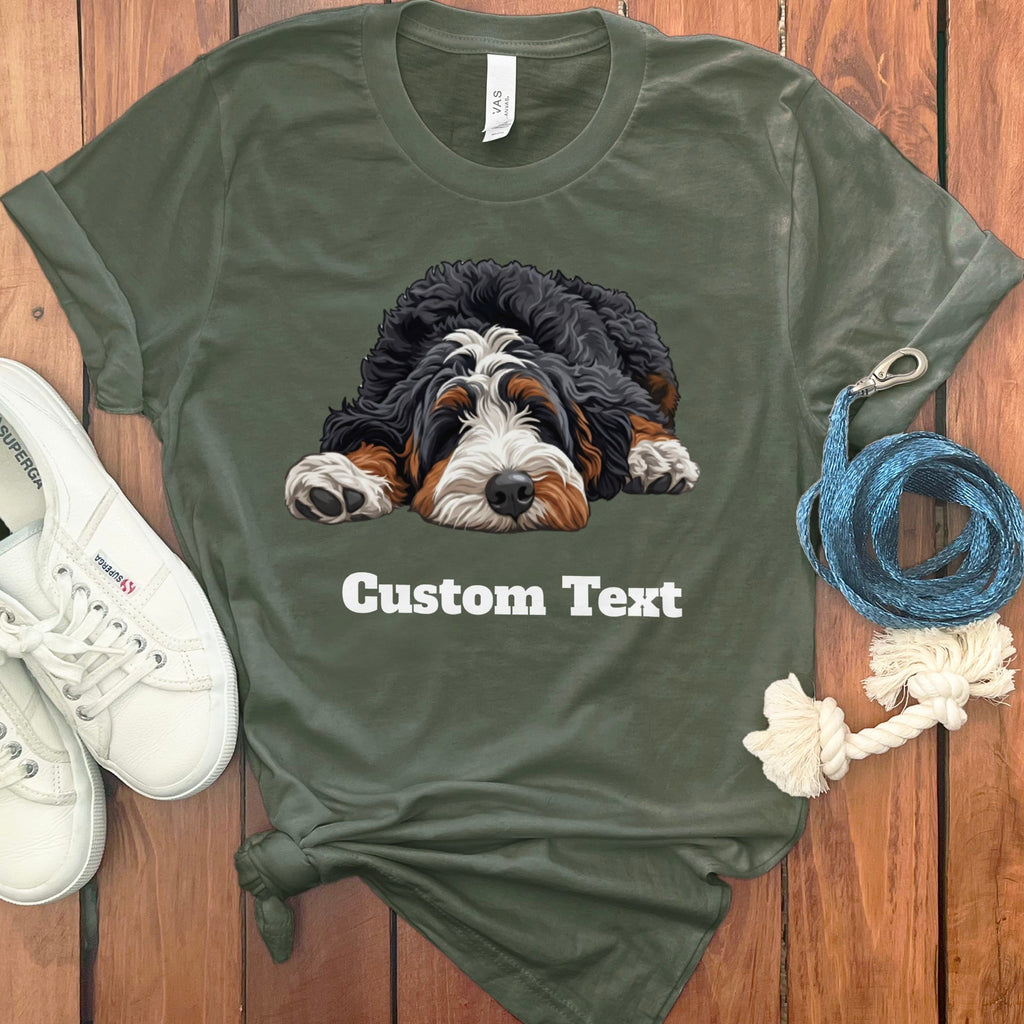 Custom Bernedoodle Sleeping T-Shirt in Military Green / S by Puppy Jo