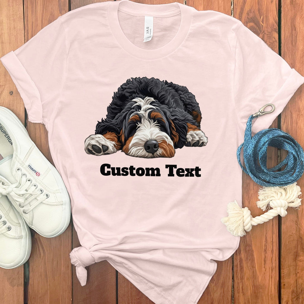 Custom Bernedoodle Sleeping T-Shirt in Soft Pink / S by Puppy Jo