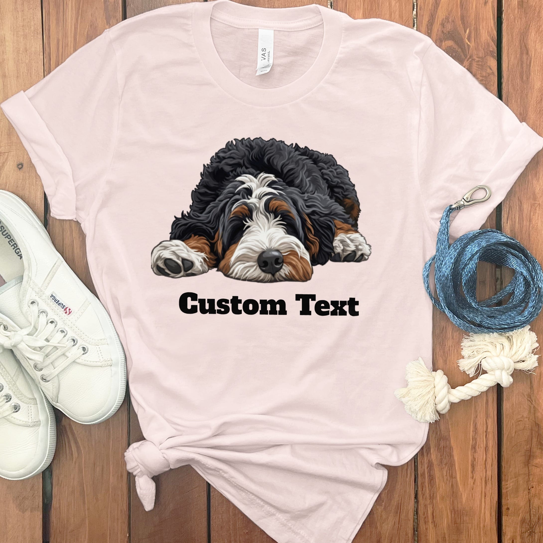 Custom Bernedoodle Sleeping T-Shirt in Soft Pink / S by Puppy Jo