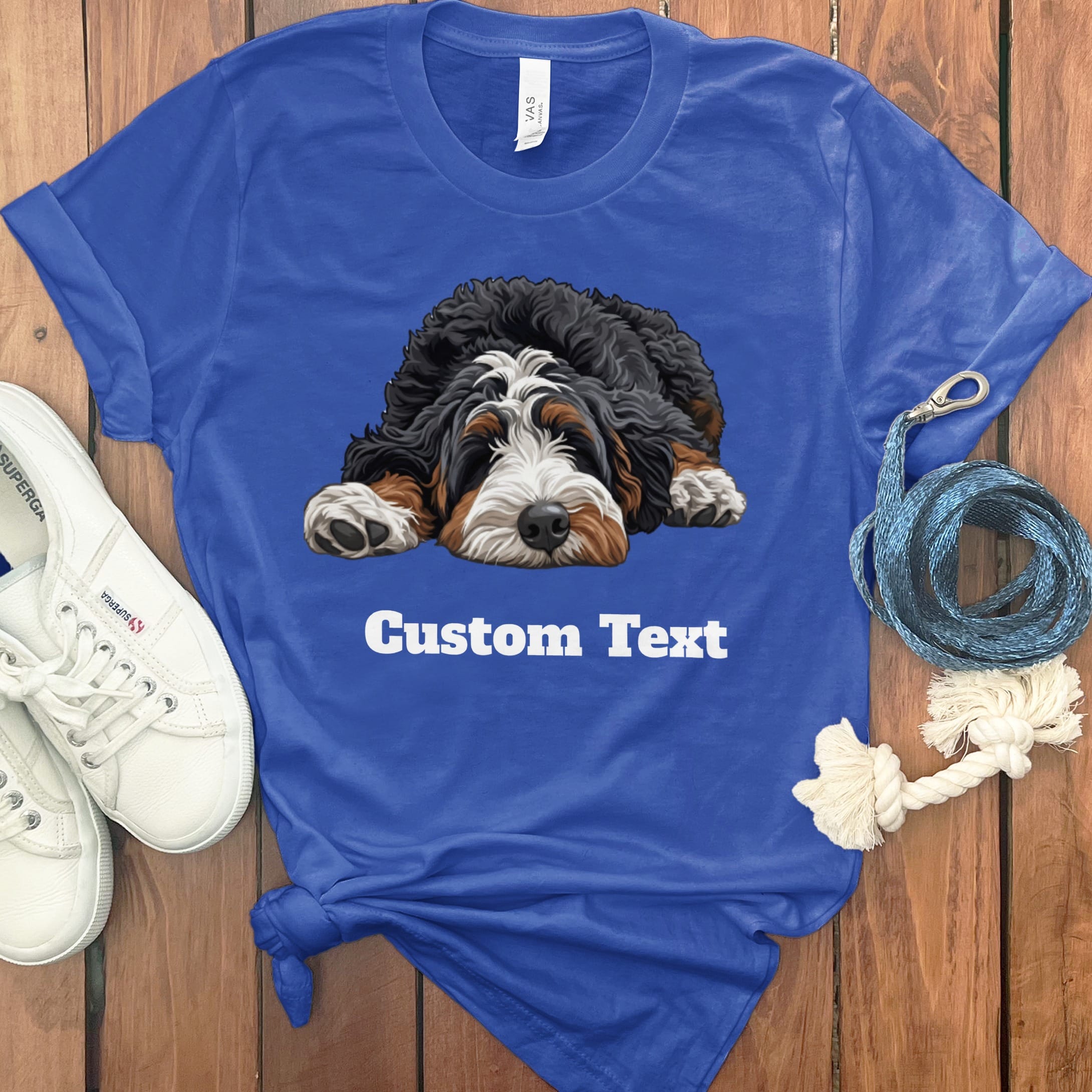 Custom Bernedoodle Sleeping T-Shirt in True Royal / S by Puppy Jo