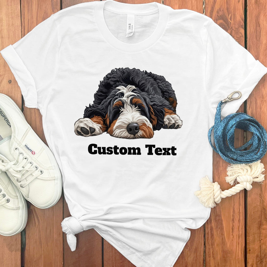 Custom Bernedoodle Sleeping T-Shirt in White / S by Puppy Jo