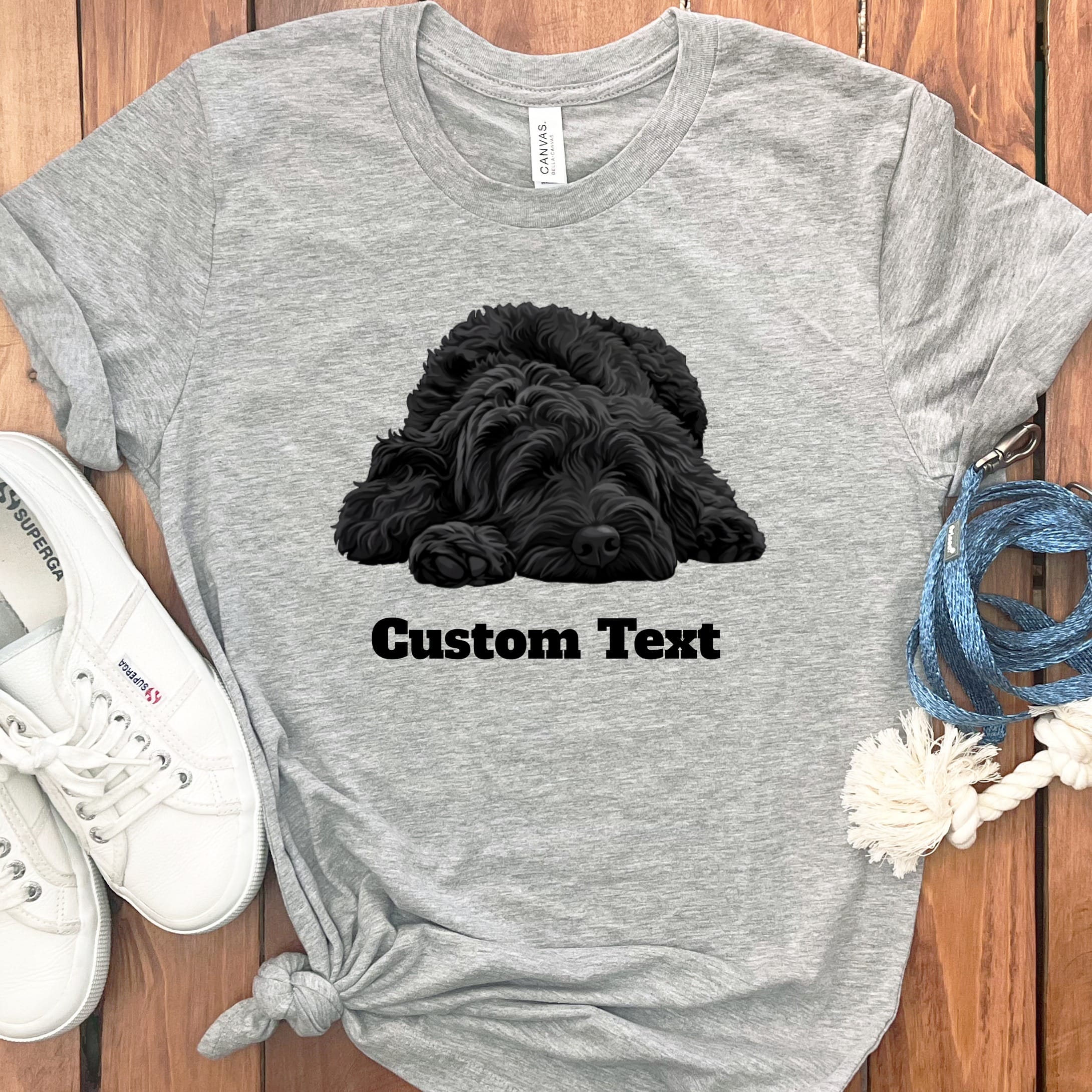 Custom Black Sleeping Doodle T-Shirt in Athletic Heather / S by Puppy Jo