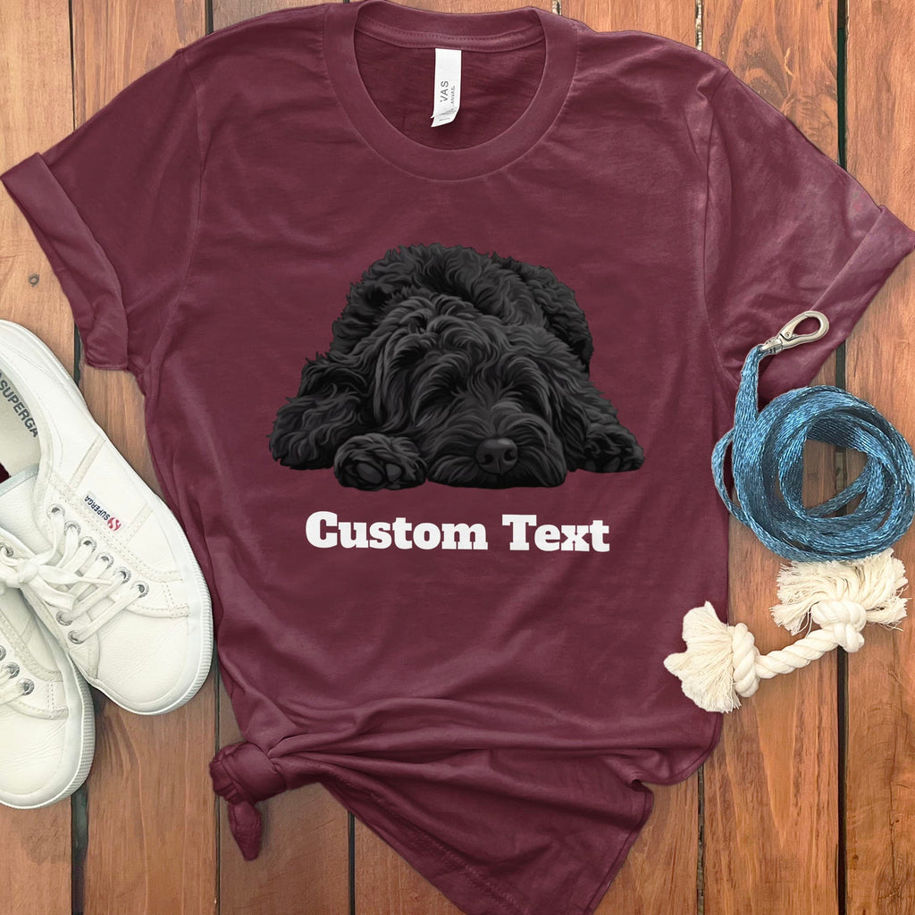 Custom Black Sleeping Doodle T-Shirt in Maroon / S by Puppy Jo