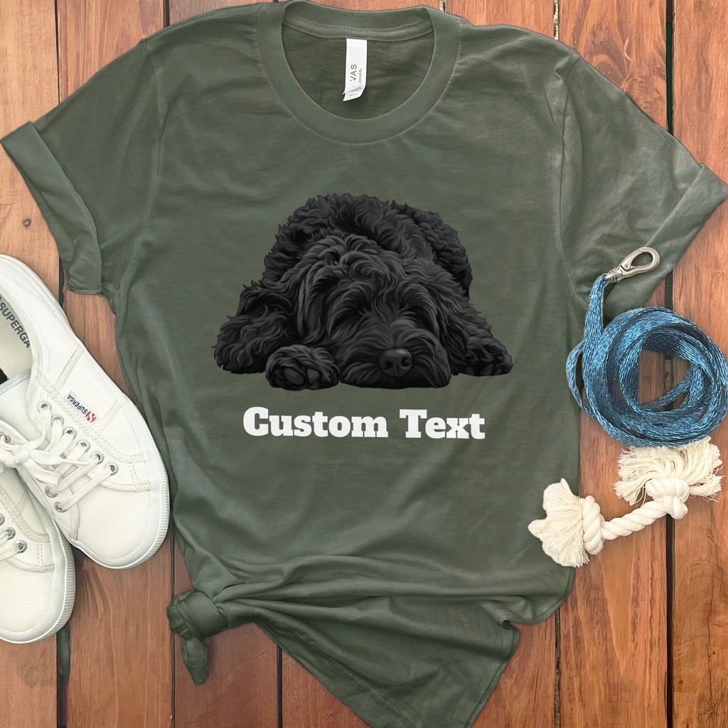 Custom Black Sleeping Doodle T-Shirt in Military Green / S by Puppy Jo