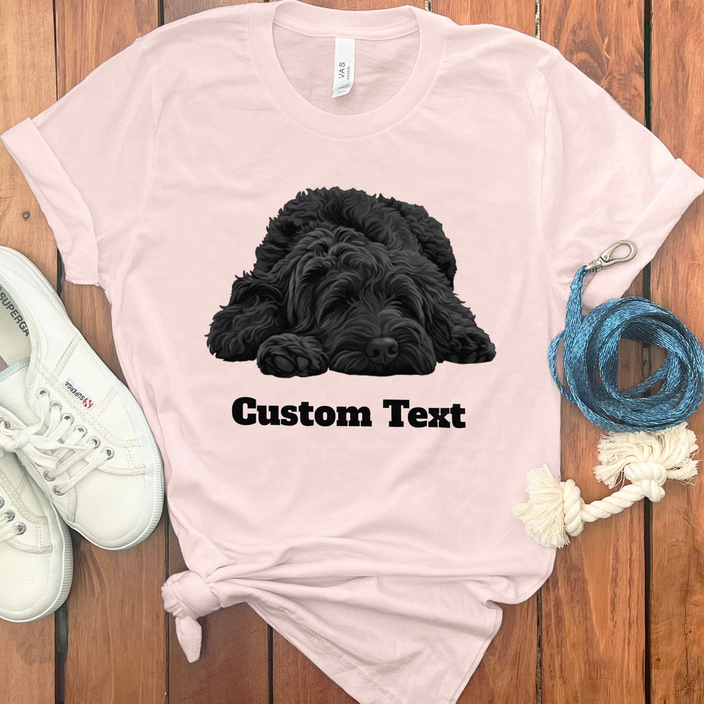 Custom Black Sleeping Doodle T-Shirt in Soft Pink / S by Puppy Jo