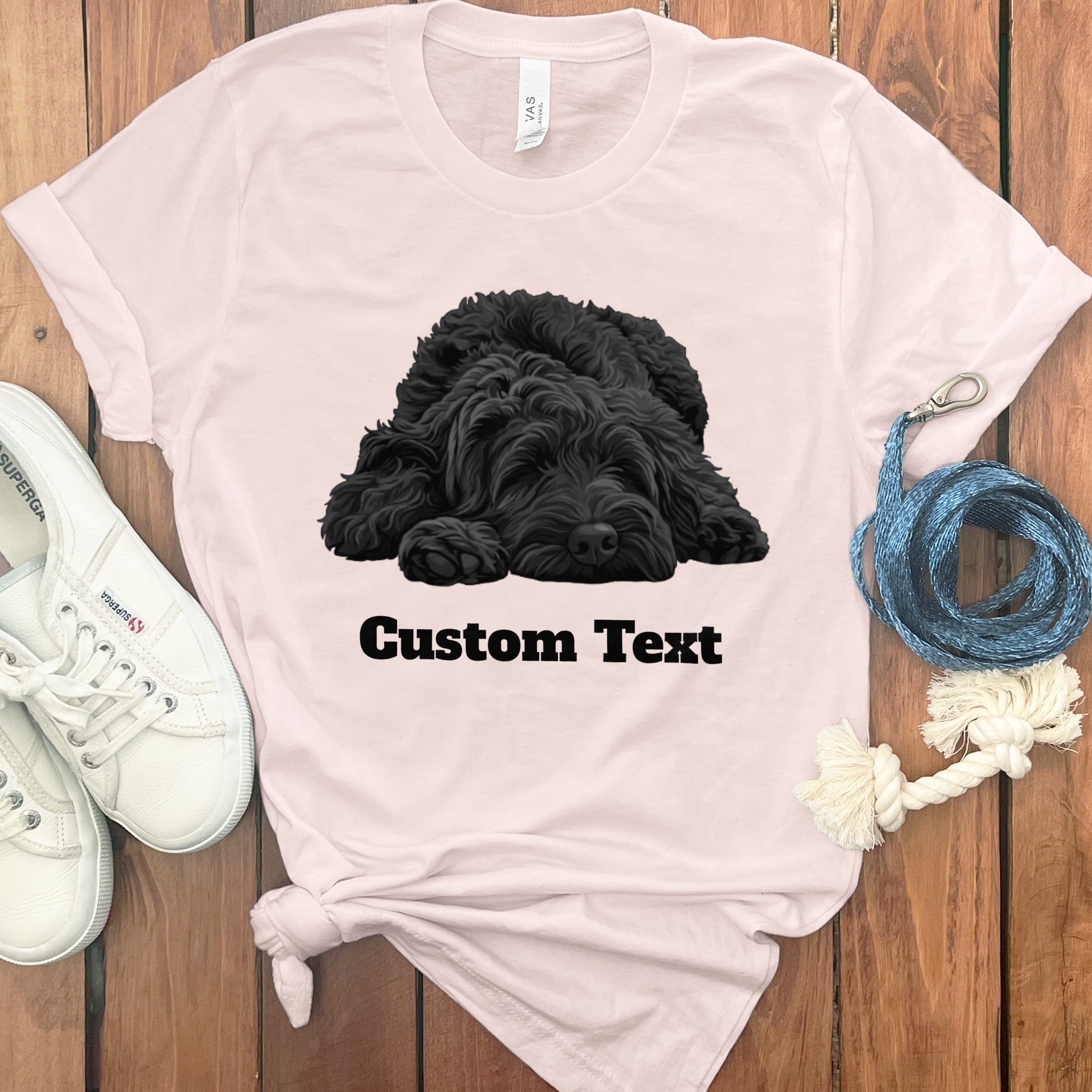 Custom Black Sleeping Doodle T-Shirt in Soft Pink / S by Puppy Jo