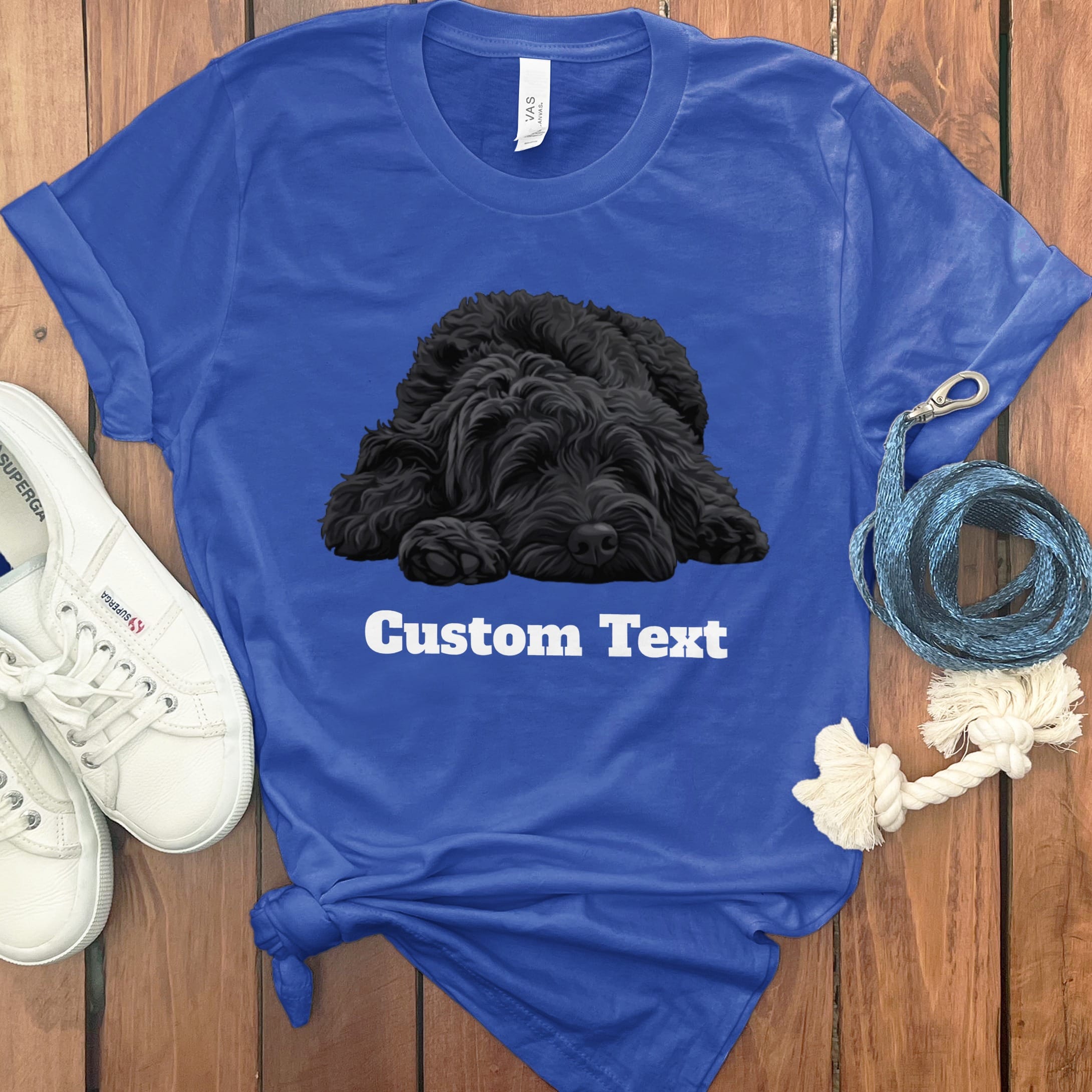 Custom Black Sleeping Doodle T-Shirt in True Royal / S by Puppy Jo
