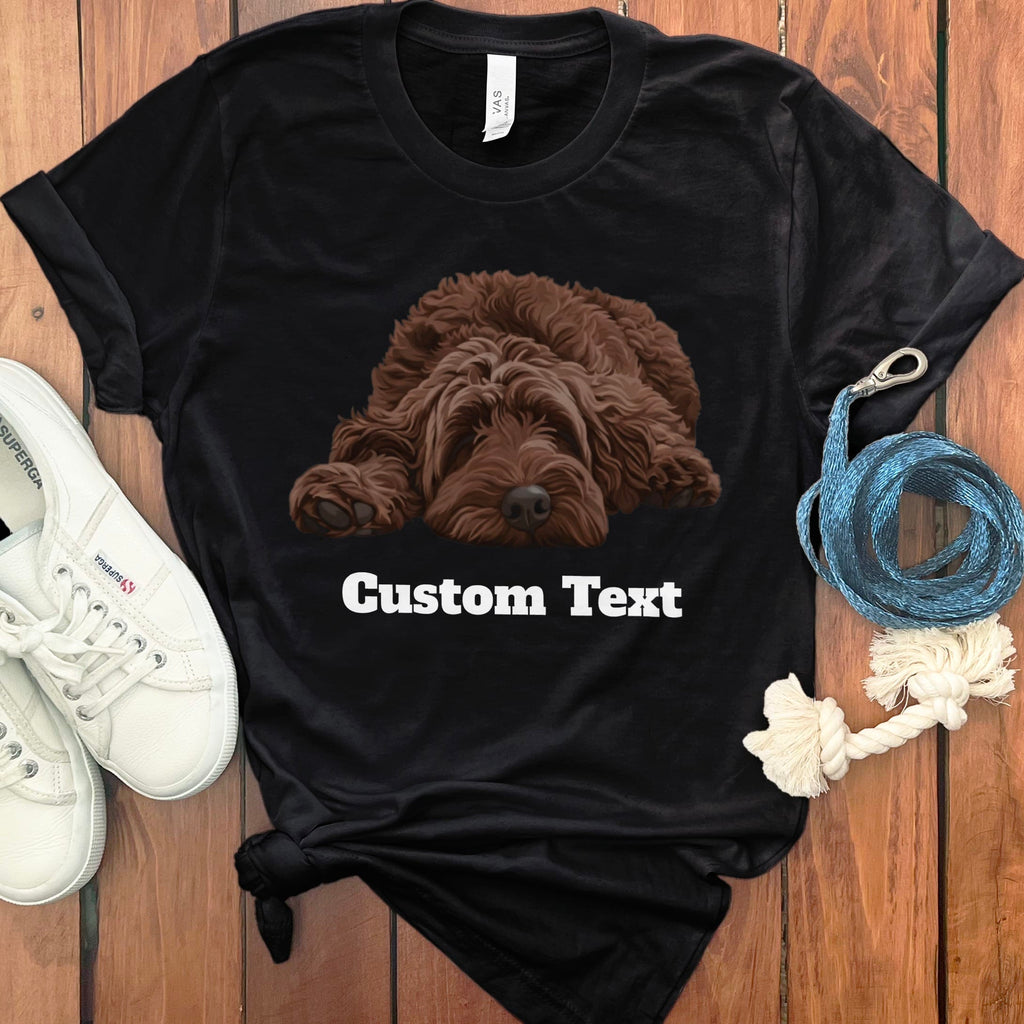 Custom Chocolate Sleeping Doodle T-Shirt in Black / S by Puppy Jo