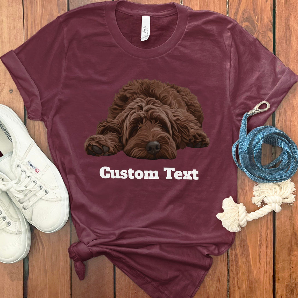 Custom Chocolate Sleeping Doodle T-Shirt in Maroon / S by Puppy Jo