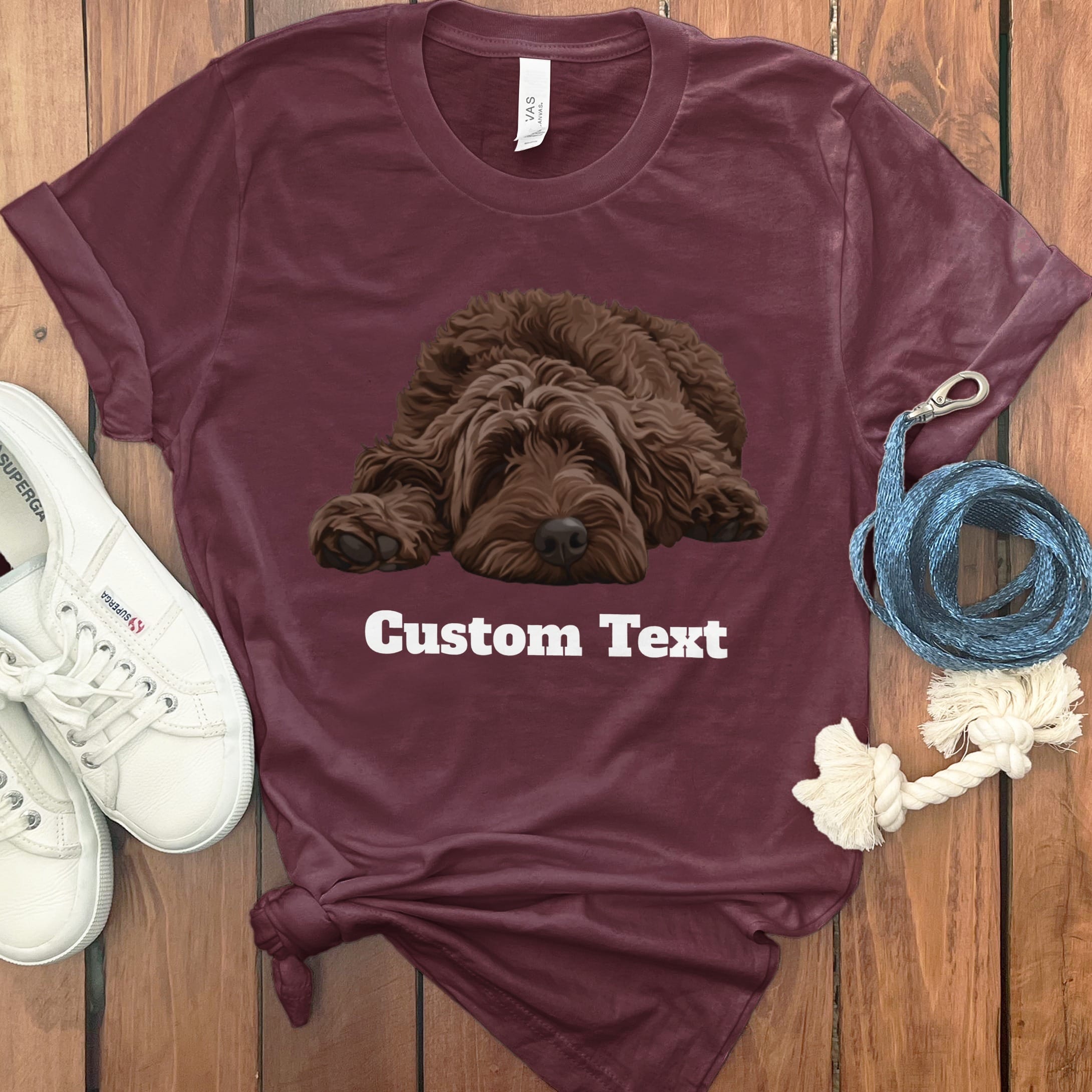 Custom Chocolate Sleeping Doodle T-Shirt in Maroon / S by Puppy Jo