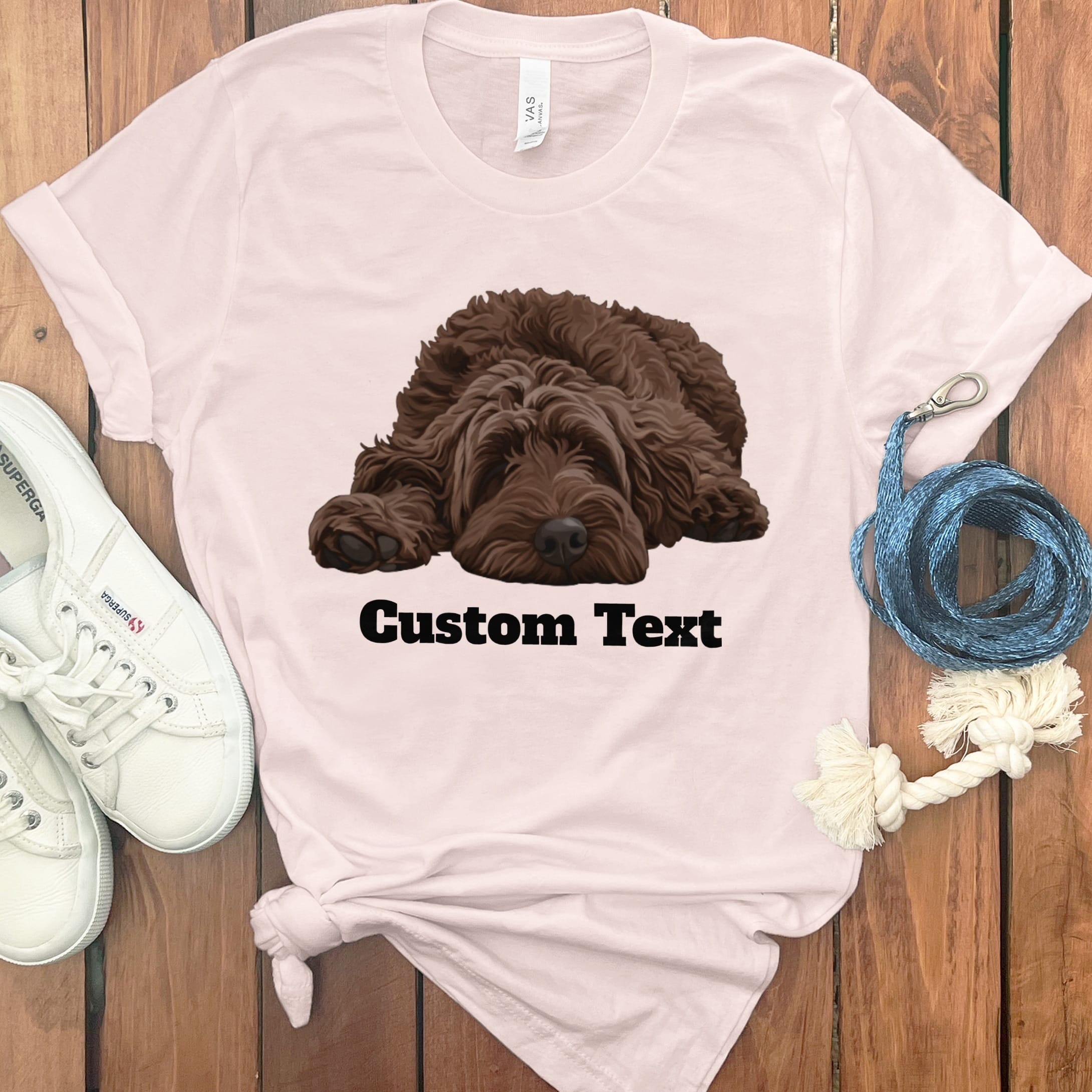 Custom Chocolate Sleeping Doodle T-Shirt in Soft Pink / S by Puppy Jo