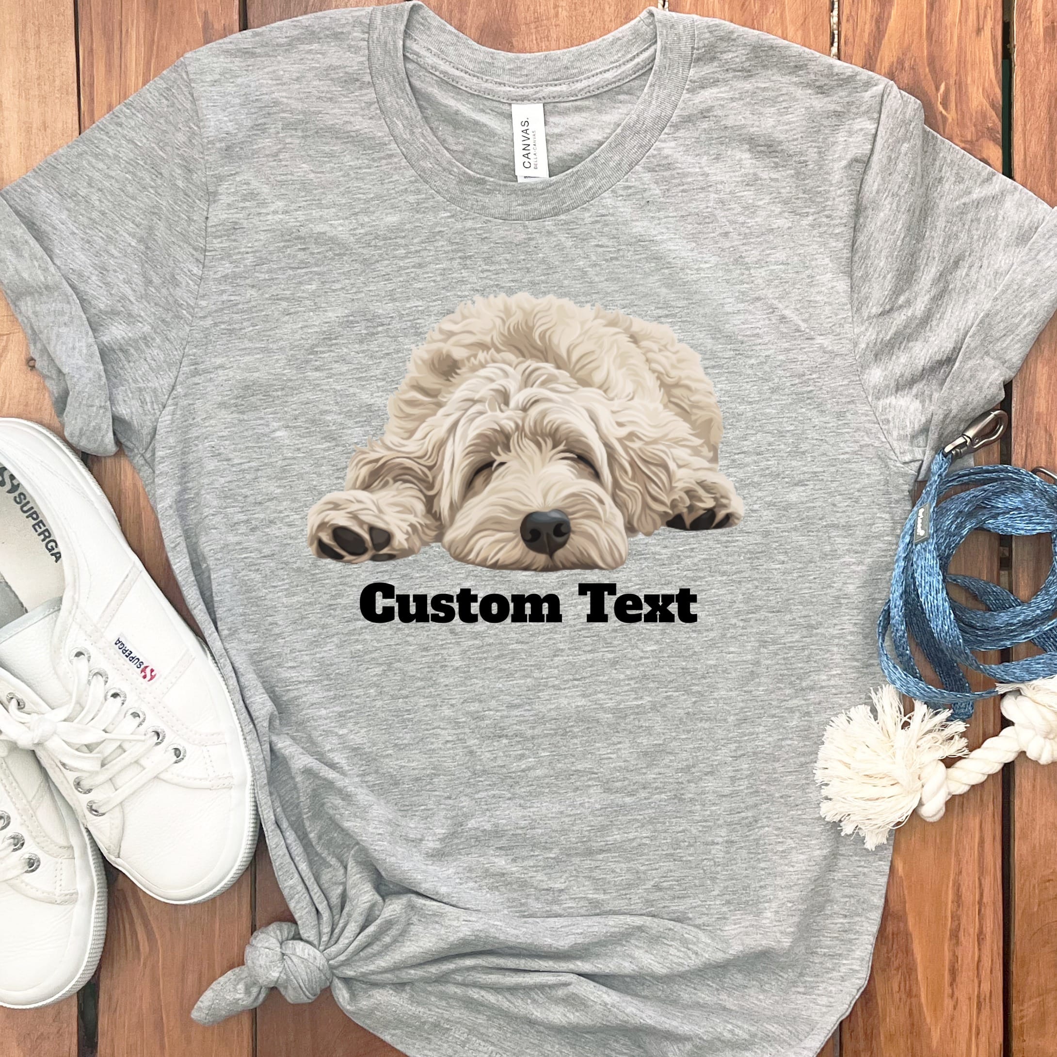Custom Cream Sleeping Doodle T-Shirt in Athletic Heather / S by Puppy Jo