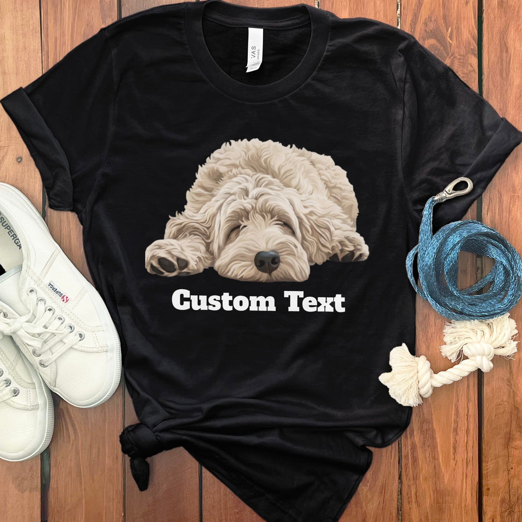 Custom Cream Sleeping Doodle T-Shirt in Black / S by Puppy Jo