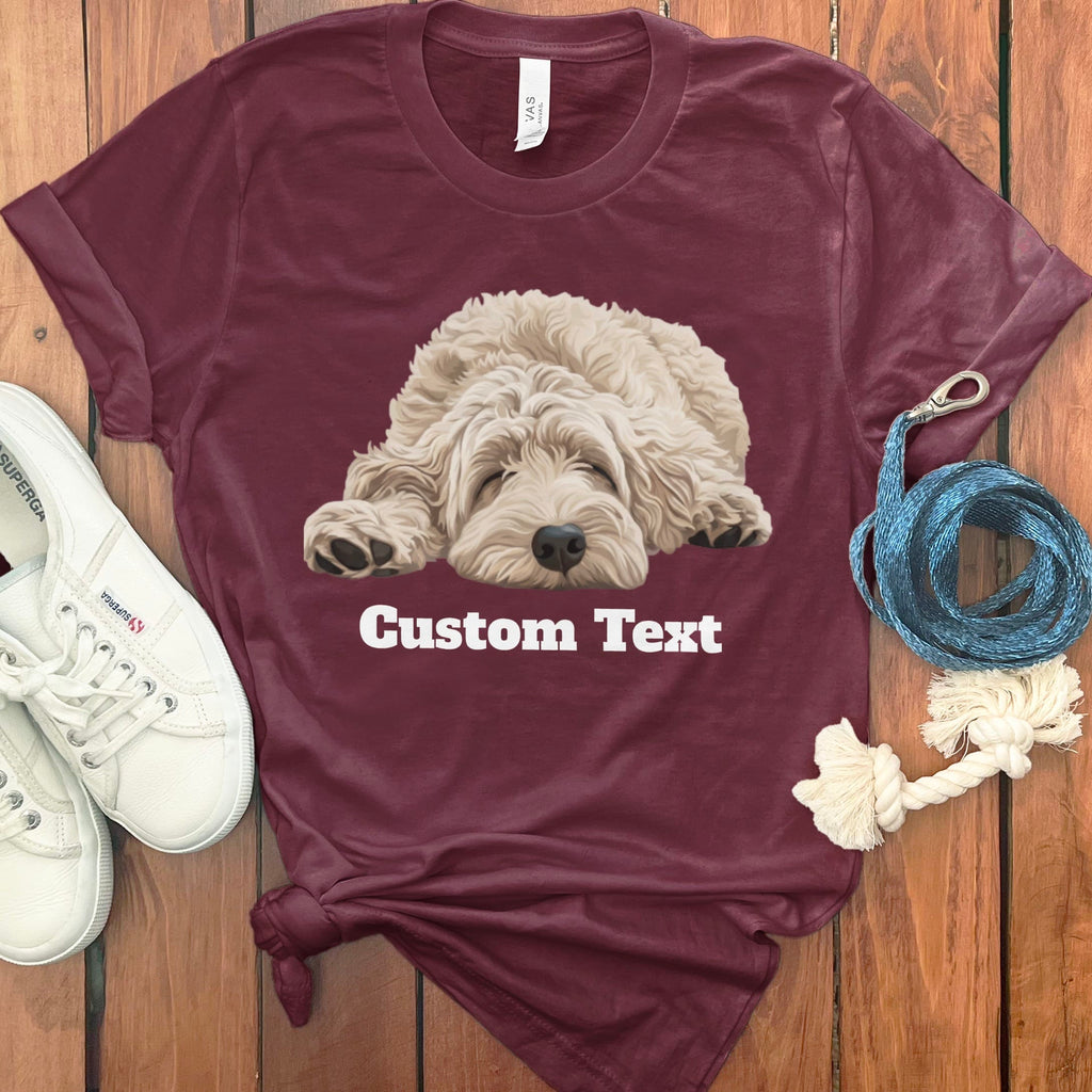 Custom Cream Sleeping Doodle T-Shirt in Maroon / S by Puppy Jo