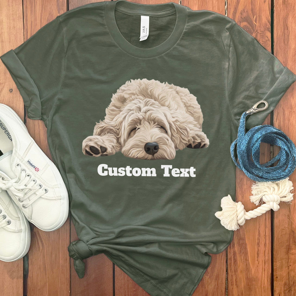 Custom Cream Sleeping Doodle T-Shirt in Military Green / S by Puppy Jo