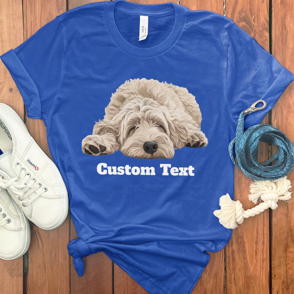 Custom Cream Sleeping Doodle T-Shirt in True Royal / S by Puppy Jo