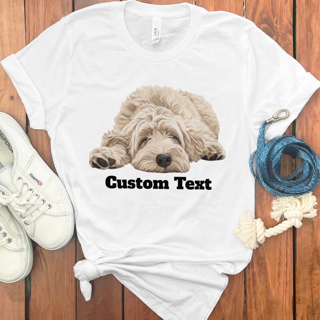 Custom Cream Sleeping Doodle T-Shirt in White / S by Puppy Jo