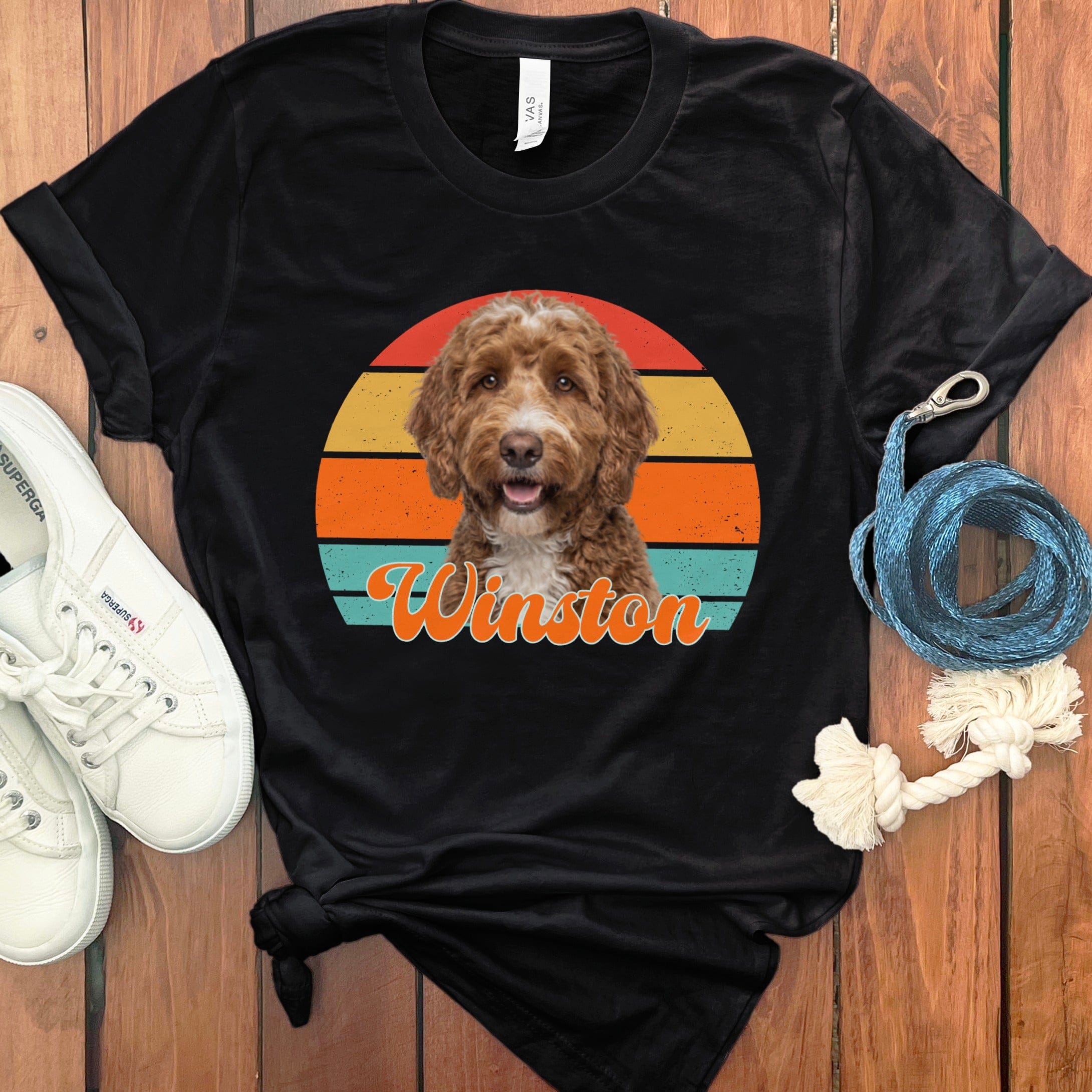 Custom Dog Photo Sunset T-Shirt in Black / S by Puppy Jo