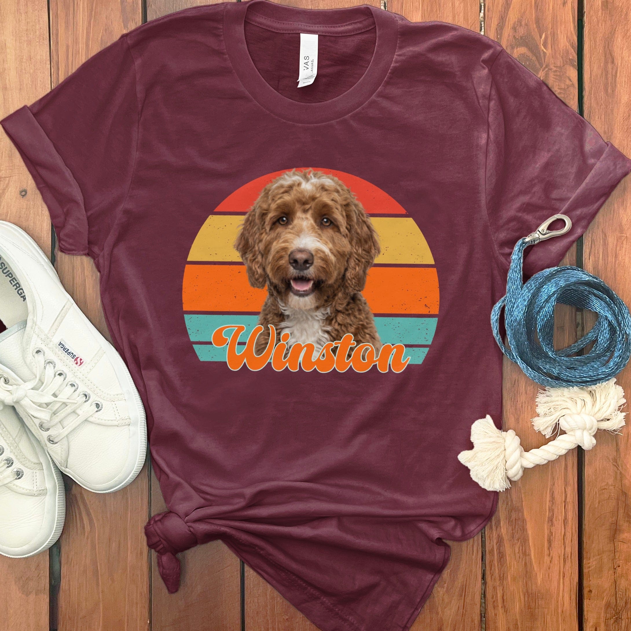Custom Dog Photo Sunset T-Shirt in Maroon / S by Puppy Jo