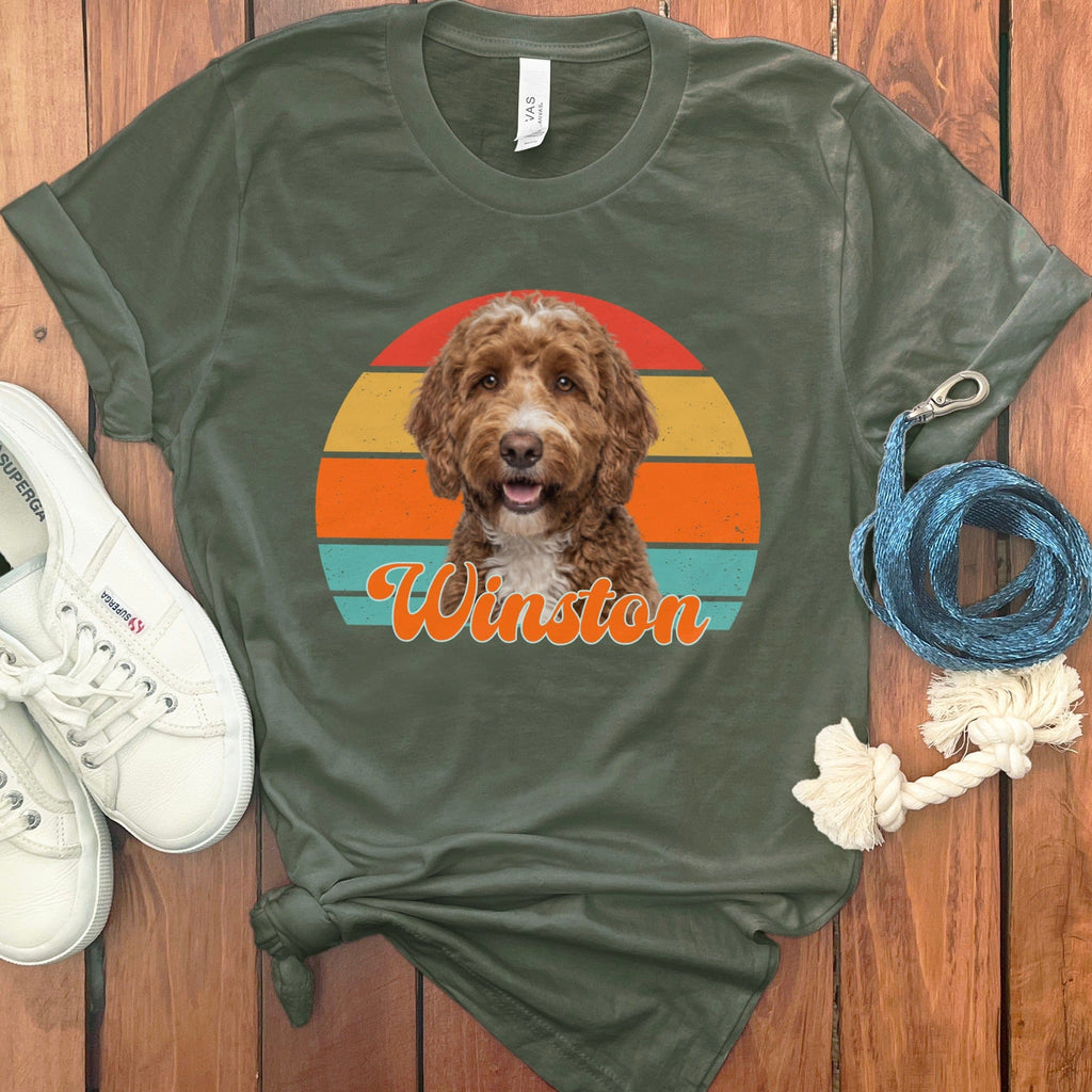 Custom Dog Photo Sunset T-Shirt in Military Green / S by Puppy Jo