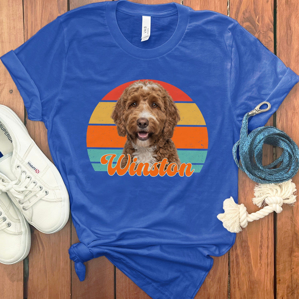Custom Dog Photo Sunset T-Shirt in True Royal / S by Puppy Jo