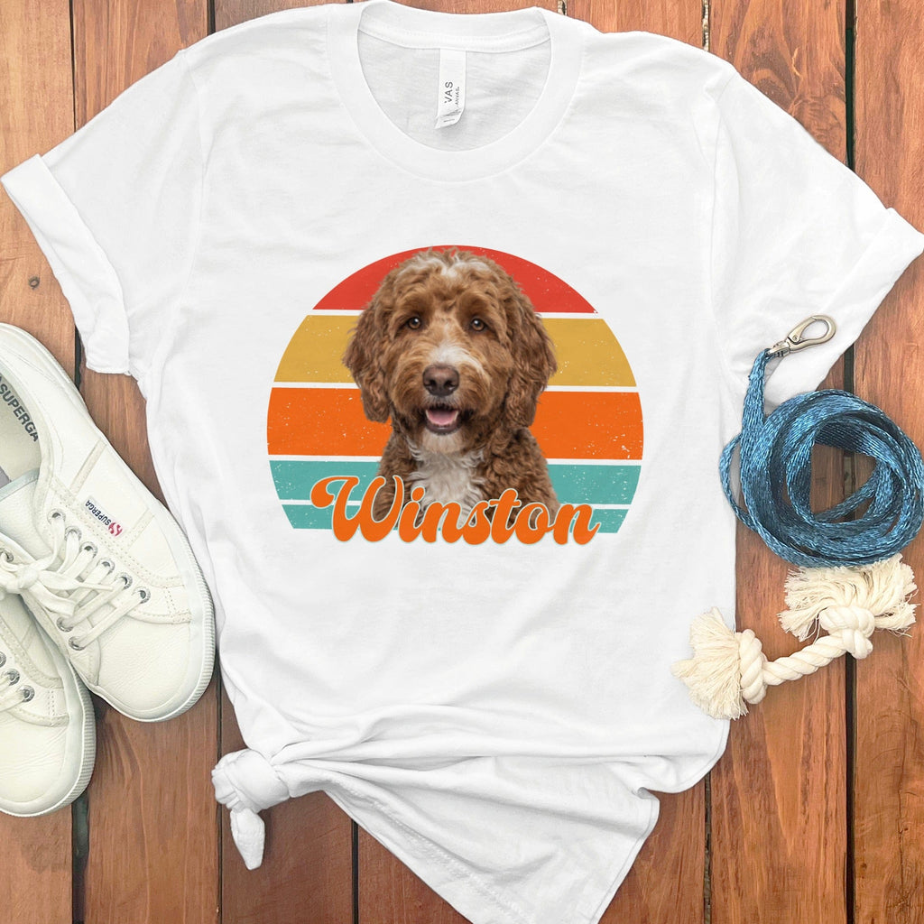 Custom Dog Photo Sunset T-Shirt in White / S by Puppy Jo