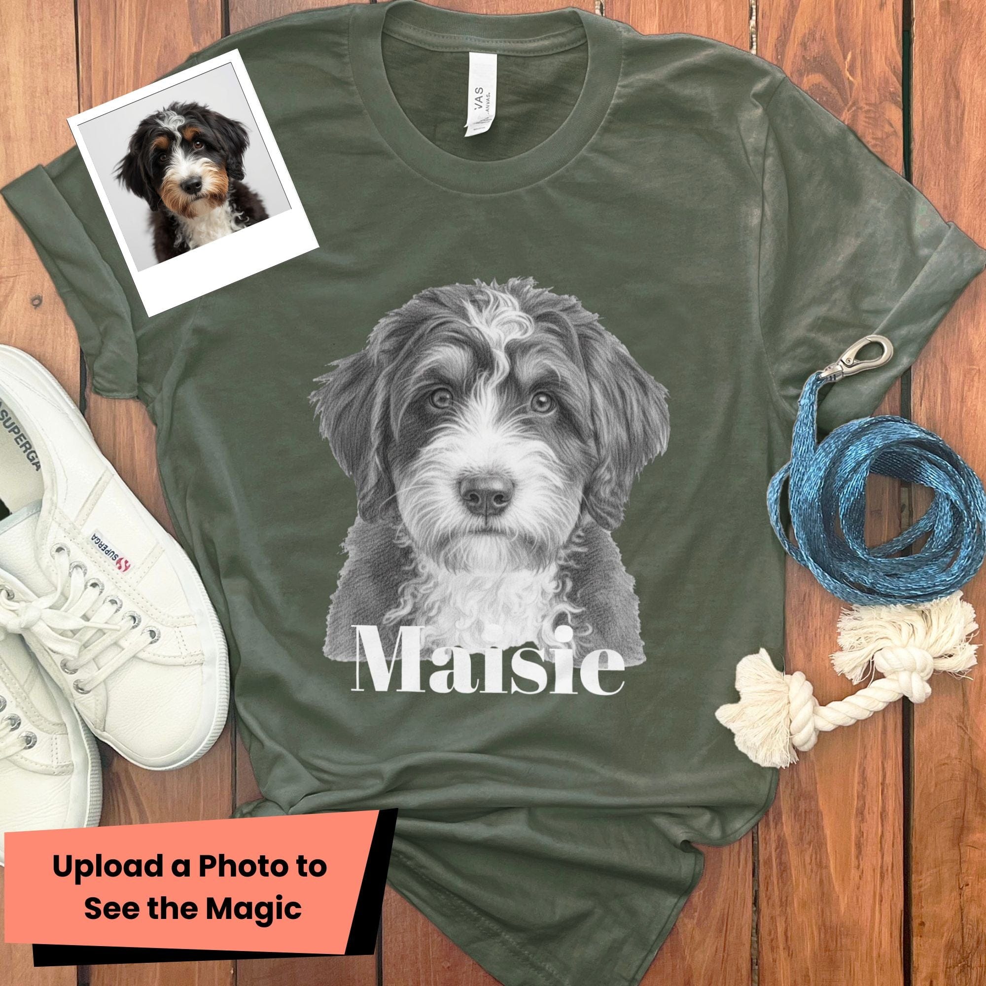 Custom Doodle Photo T-Shirt in Military Green / S by Puppy Jo