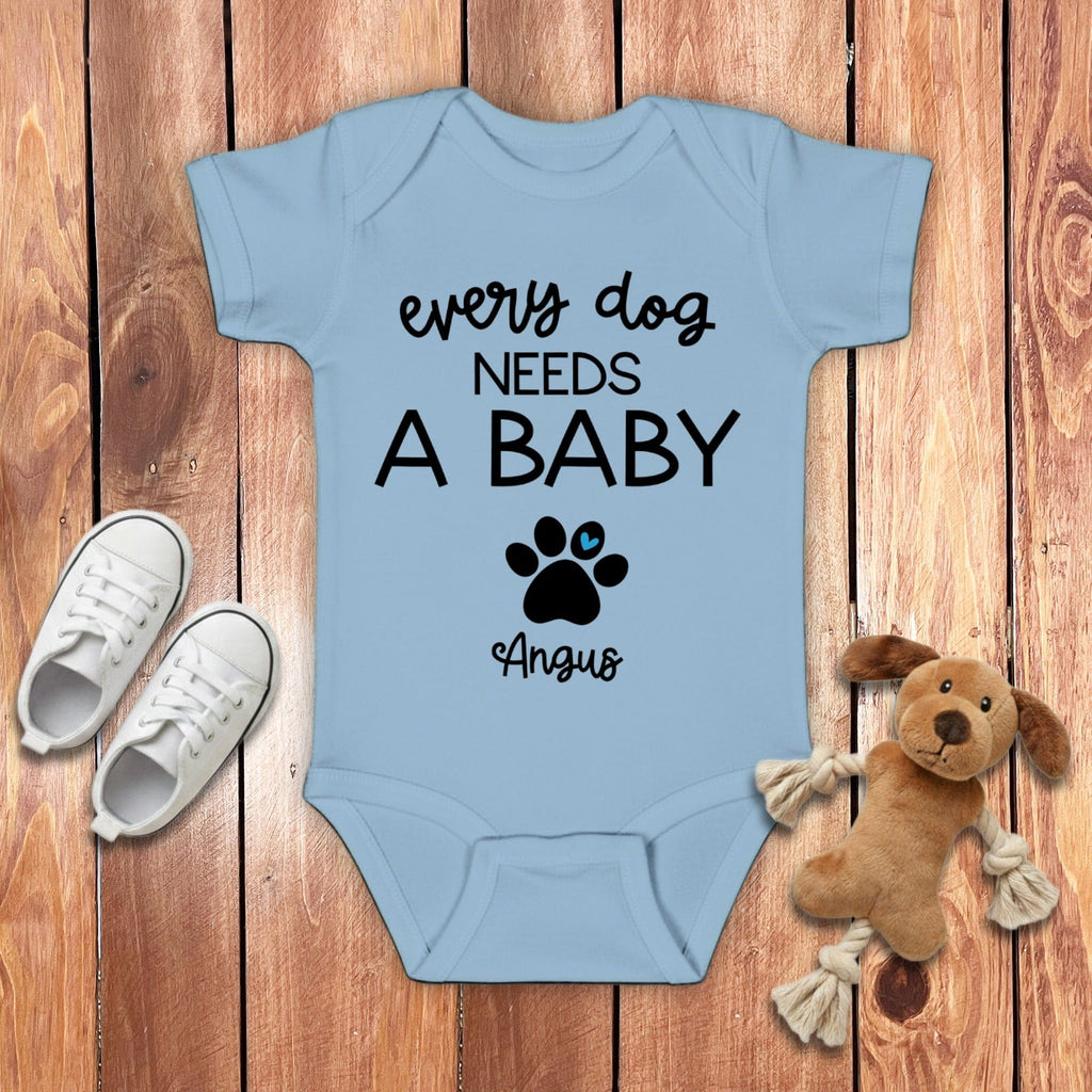 Custom Every Dog Need Bodysuit in Light Blue / NB (0-3M) by Puppy Jo