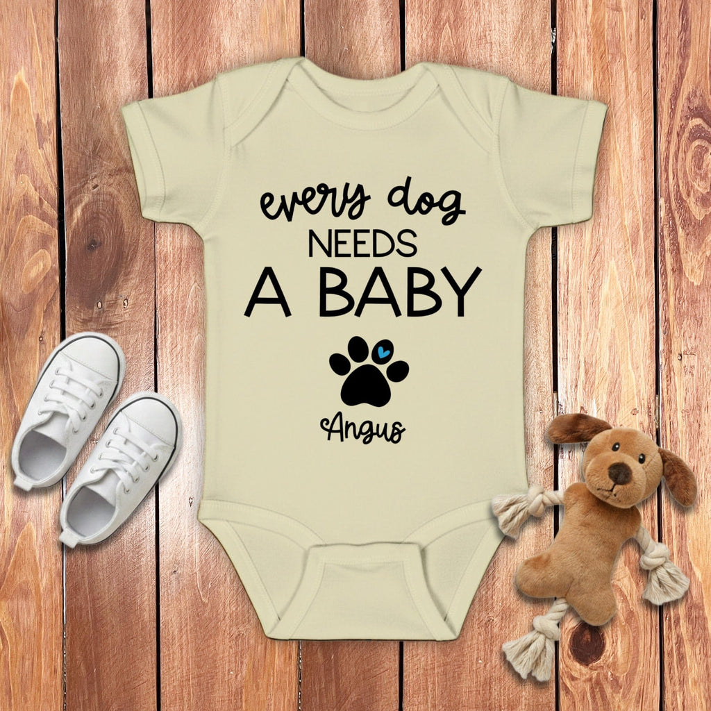 Custom Every Dog Need Bodysuit in Natural / NB (0-3M) by Puppy Jo