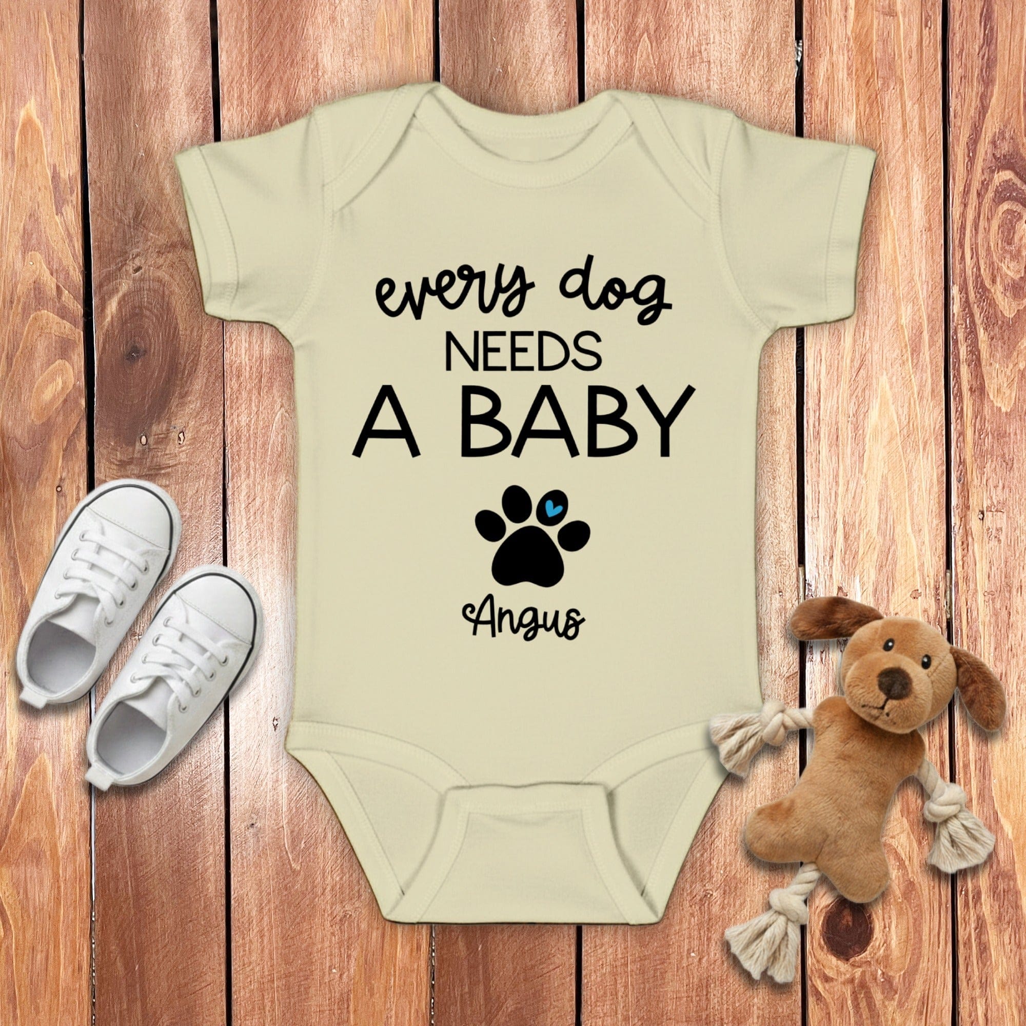 Custom Every Dog Need Bodysuit in Natural / NB (0-3M) by Puppy Jo