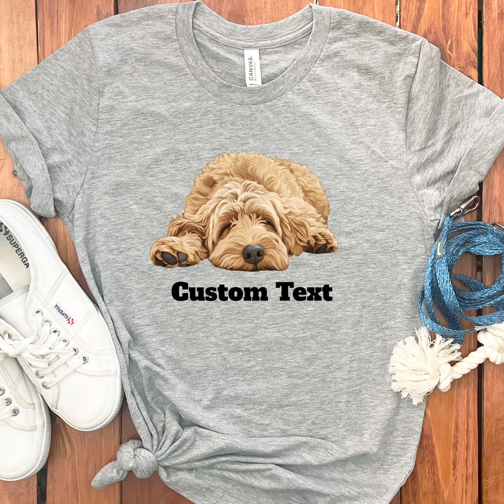Custom Golden Sleeping Doodle T-Shirt in Athletic Heather / S by Puppy Jo