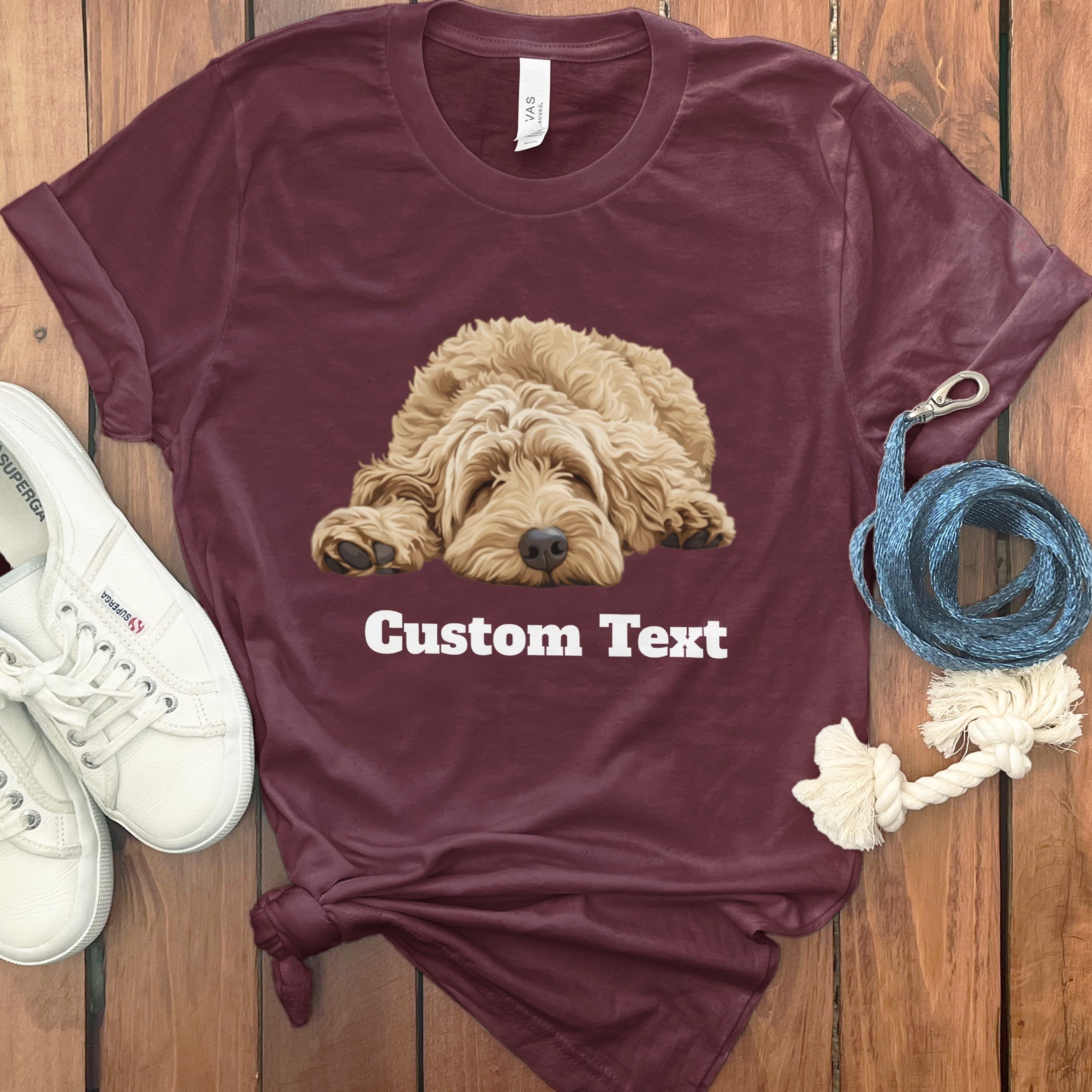 Custom Golden Sleeping Doodle T-Shirt in Maroon / S by Puppy Jo
