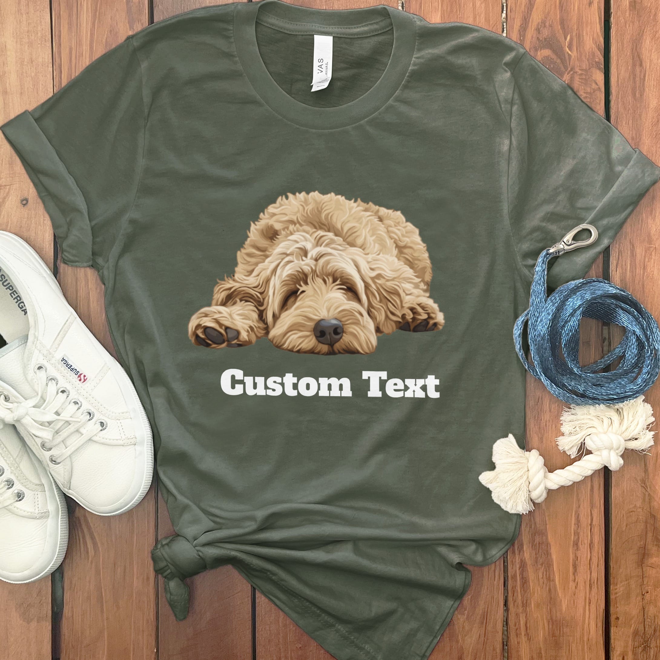 Custom Golden Sleeping Doodle T-Shirt in Military Green / S by Puppy Jo