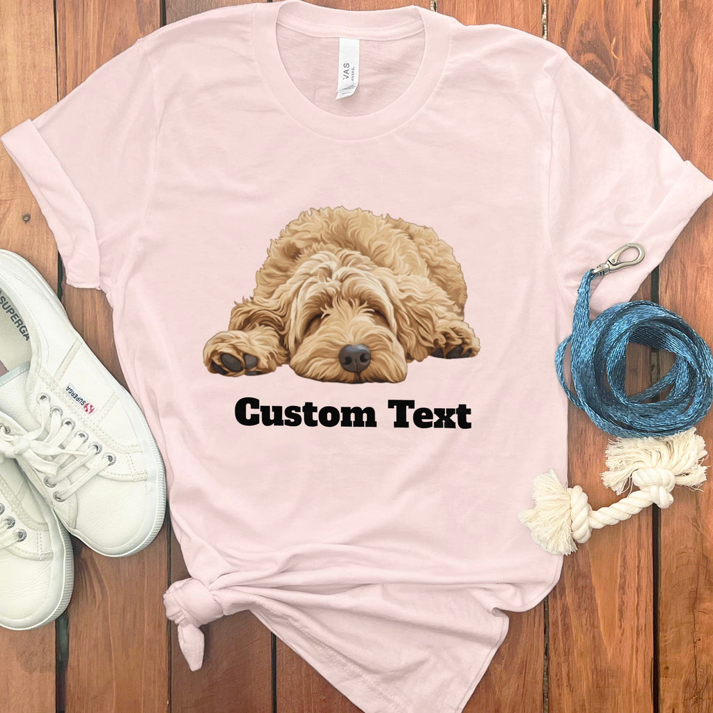 Custom Golden Sleeping Doodle T-Shirt in Soft Pink / S by Puppy Jo