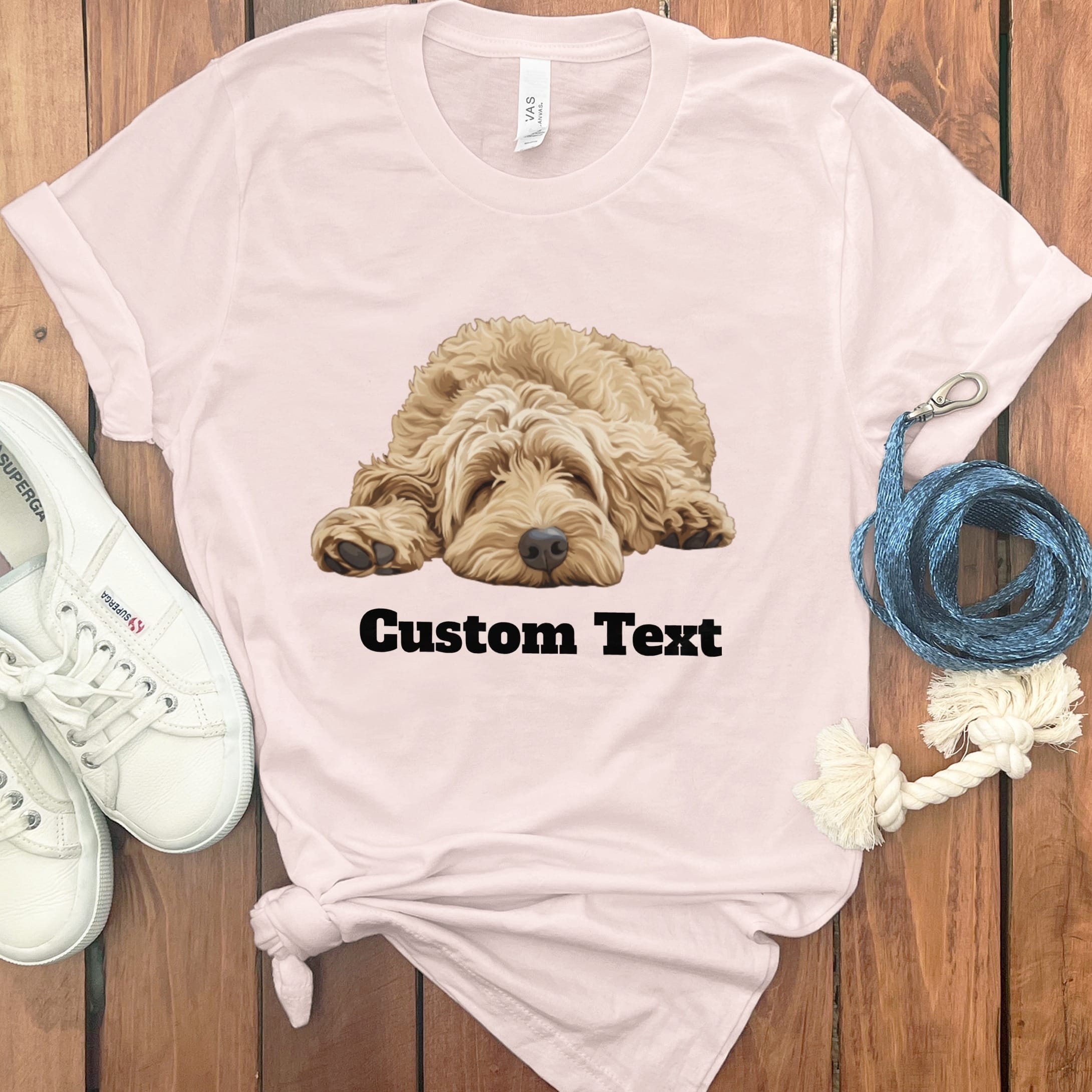 Custom Golden Sleeping Doodle T-Shirt in Soft Pink / S by Puppy Jo