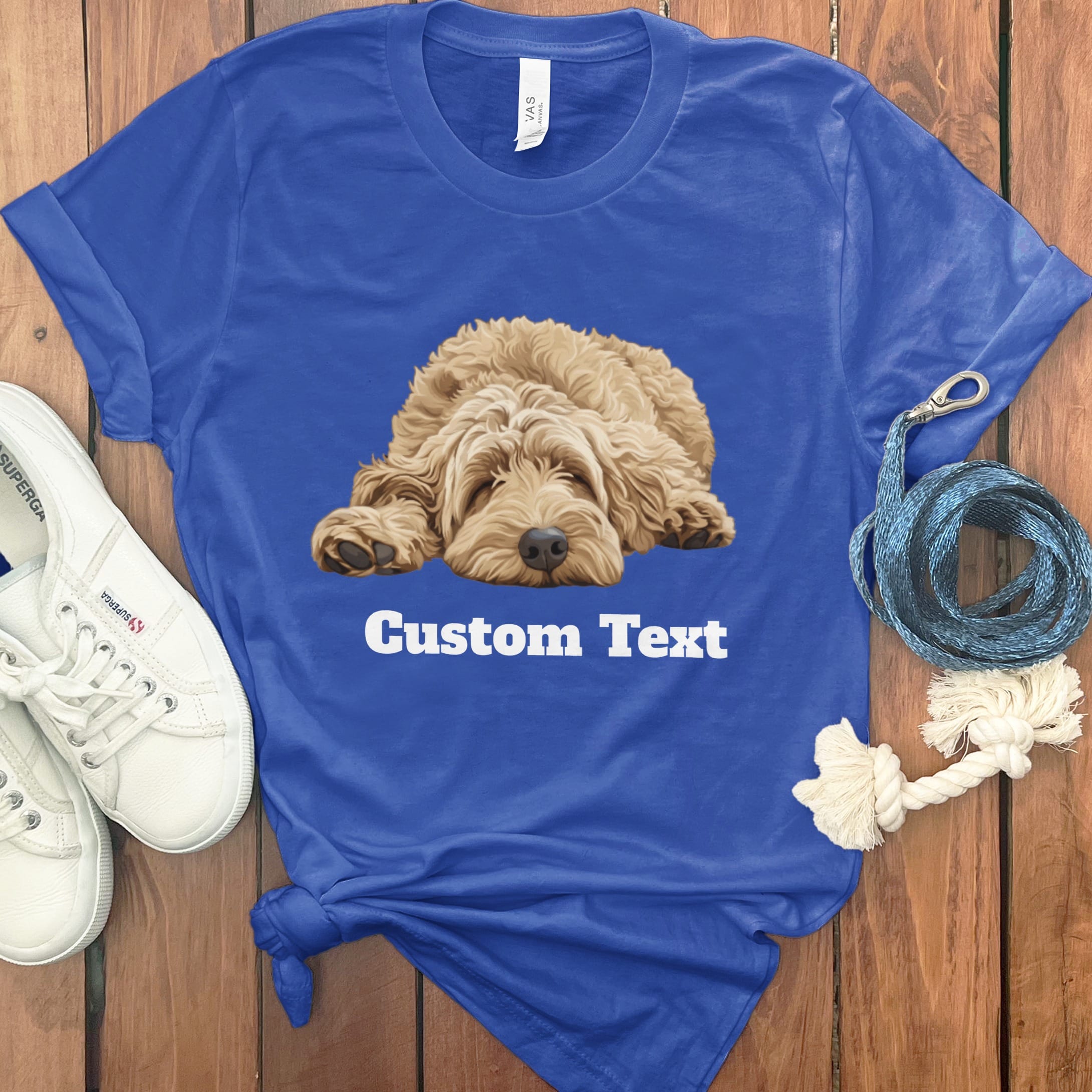 Custom Golden Sleeping Doodle T-Shirt in True Royal / S by Puppy Jo