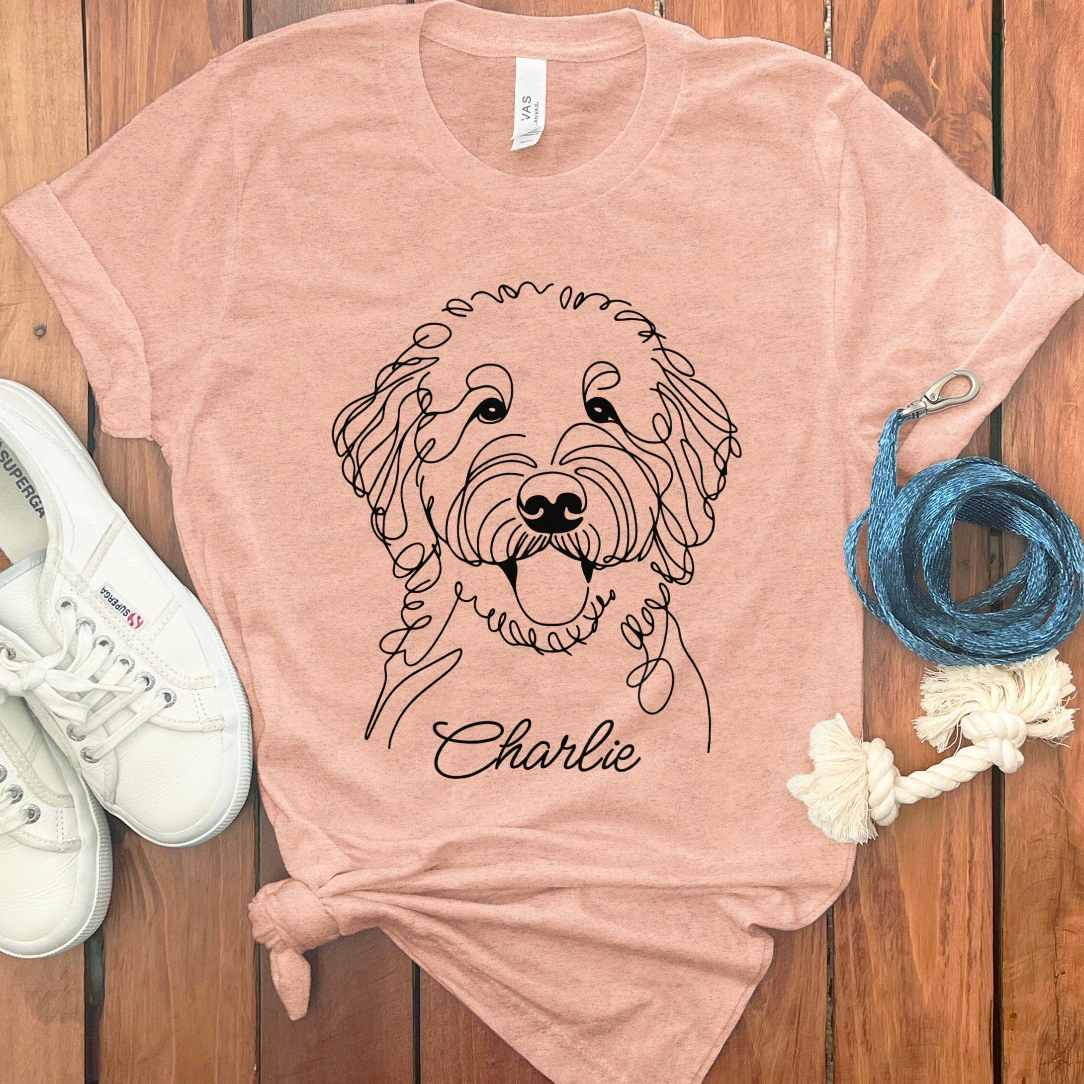 Custom Goldendoodle T-Shirt in Heather Peach / S by Puppy Jo
