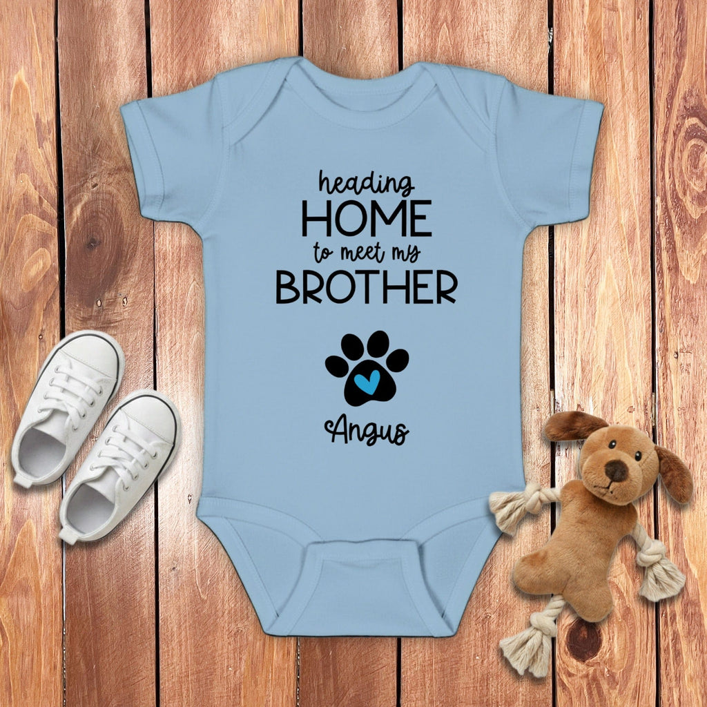 Custom Heading Home Brother Bodysuit in Light Blue / NB (0-3M) by Puppy Jo