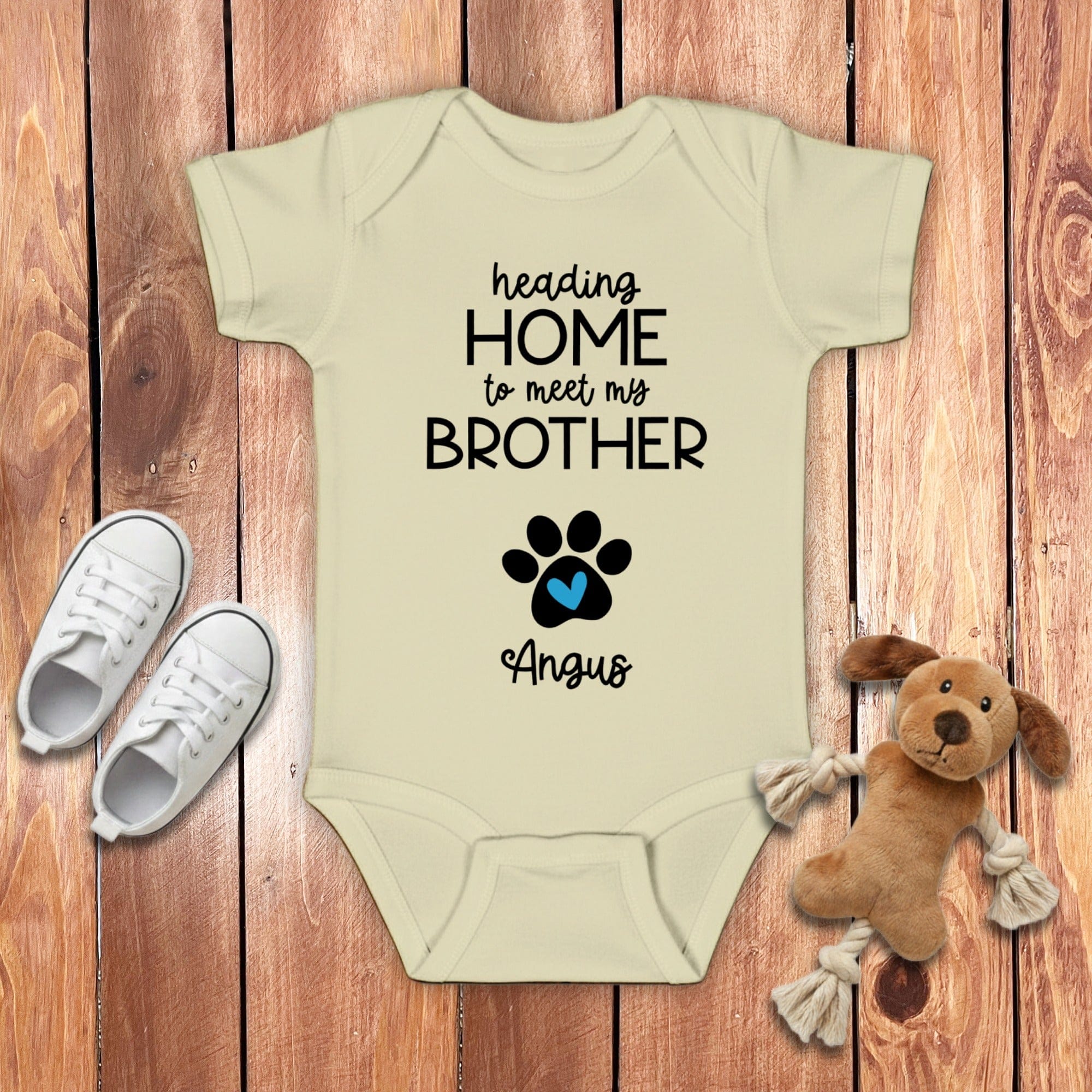 Custom Heading Home Brother Bodysuit in Natural / NB (0-3M) by Puppy Jo