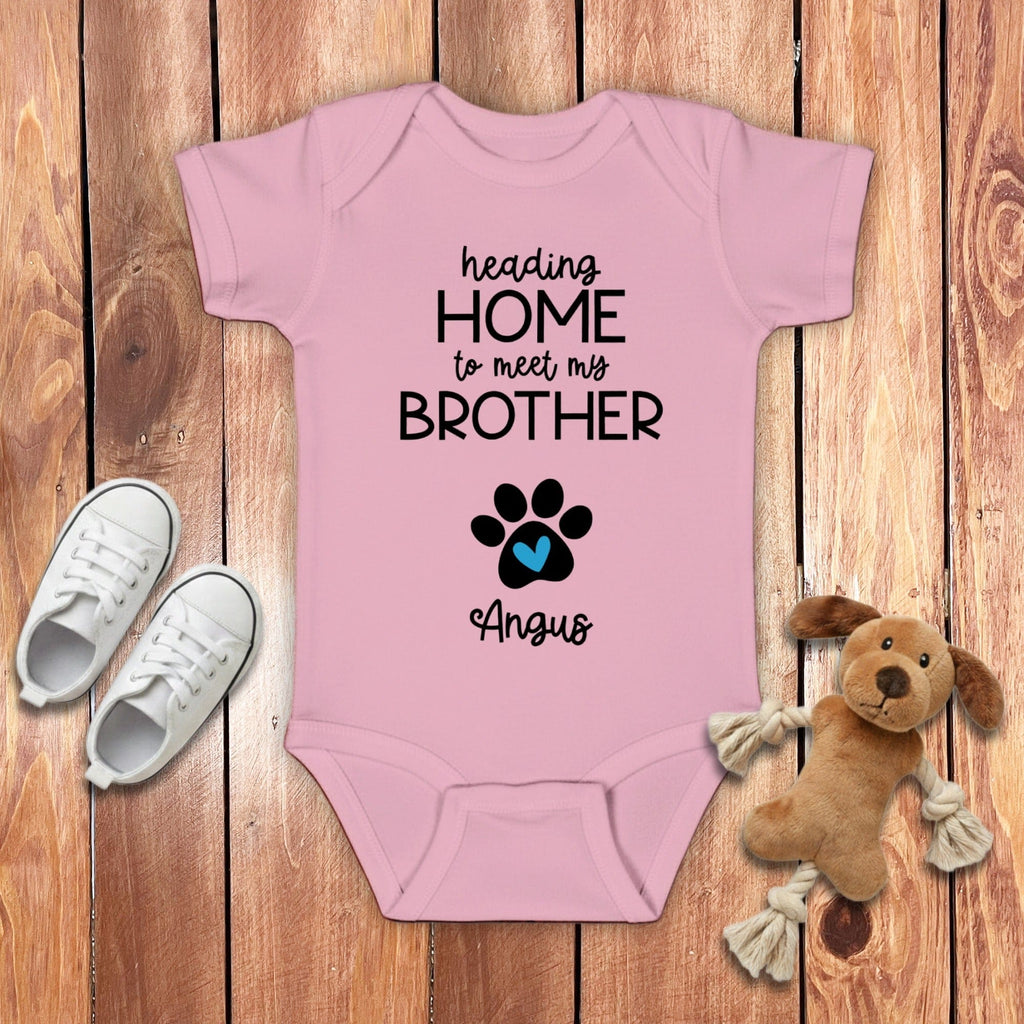 Custom Heading Home Brother Bodysuit in Pink / NB (0-3M) by Puppy Jo