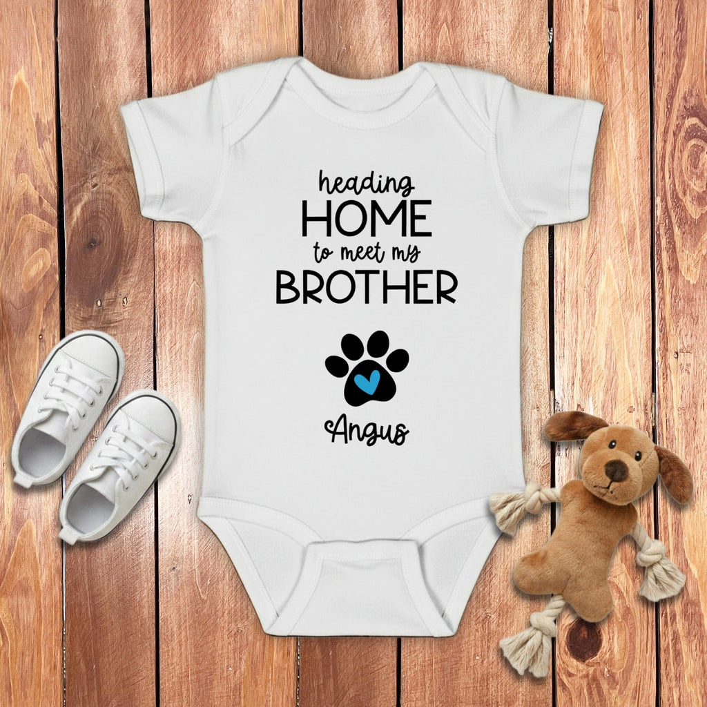 Custom Heading Home Brother Bodysuit in White / NB (0-3M) by Puppy Jo