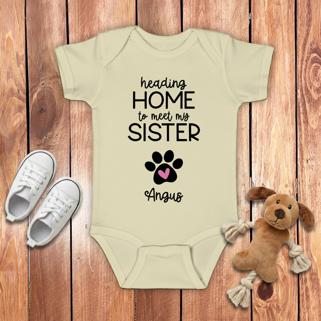 Custom Heading Home Sister Bodysuit in Natural / 6M by Puppy Jo