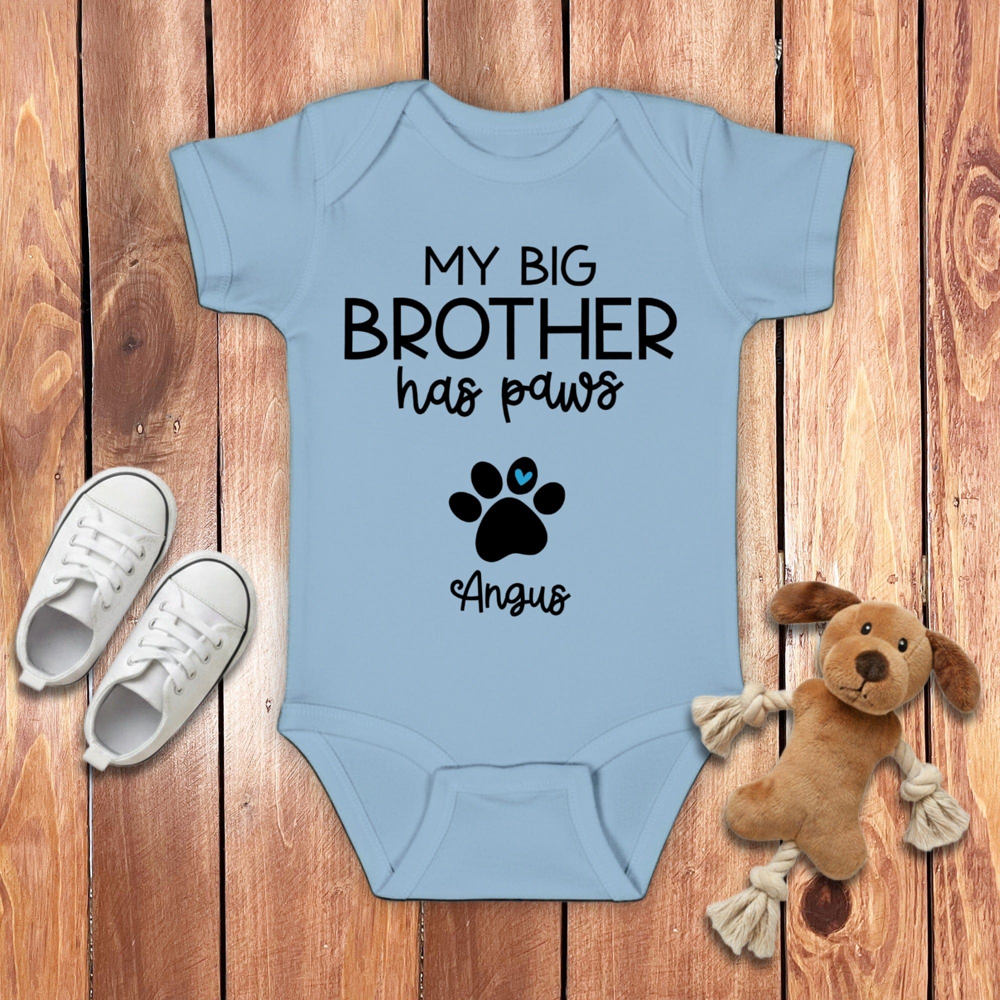 Custom My Brother Has Paws Bodysuit in Light Blue / NB (0-3M) by Puppy Jo