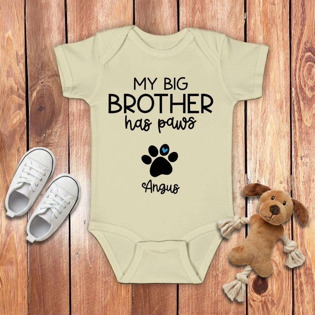 Custom My Brother Has Paws Bodysuit in Natural / NB (0-3M) by Puppy Jo