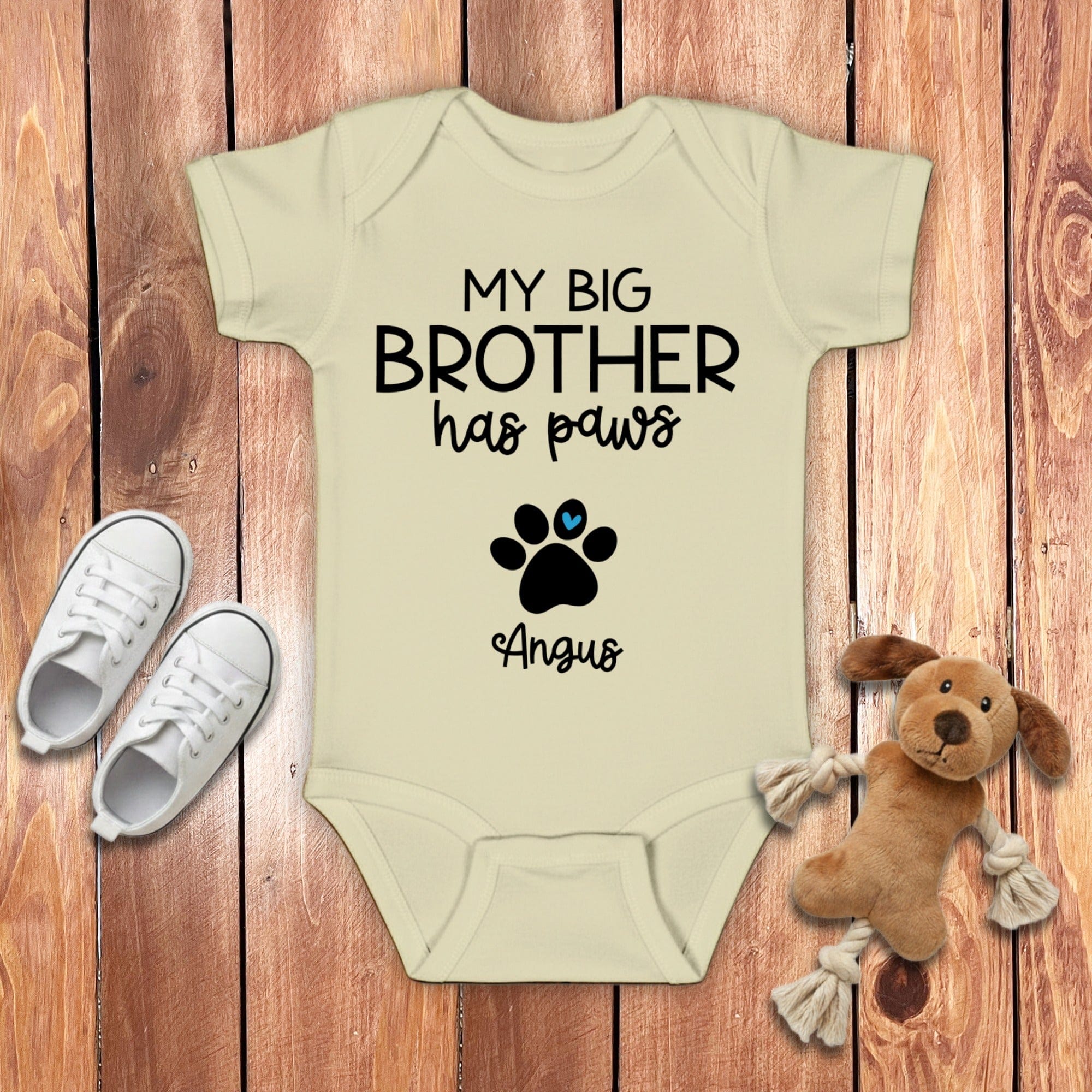 Custom My Brother Has Paws Bodysuit in Natural / NB (0-3M) by Puppy Jo