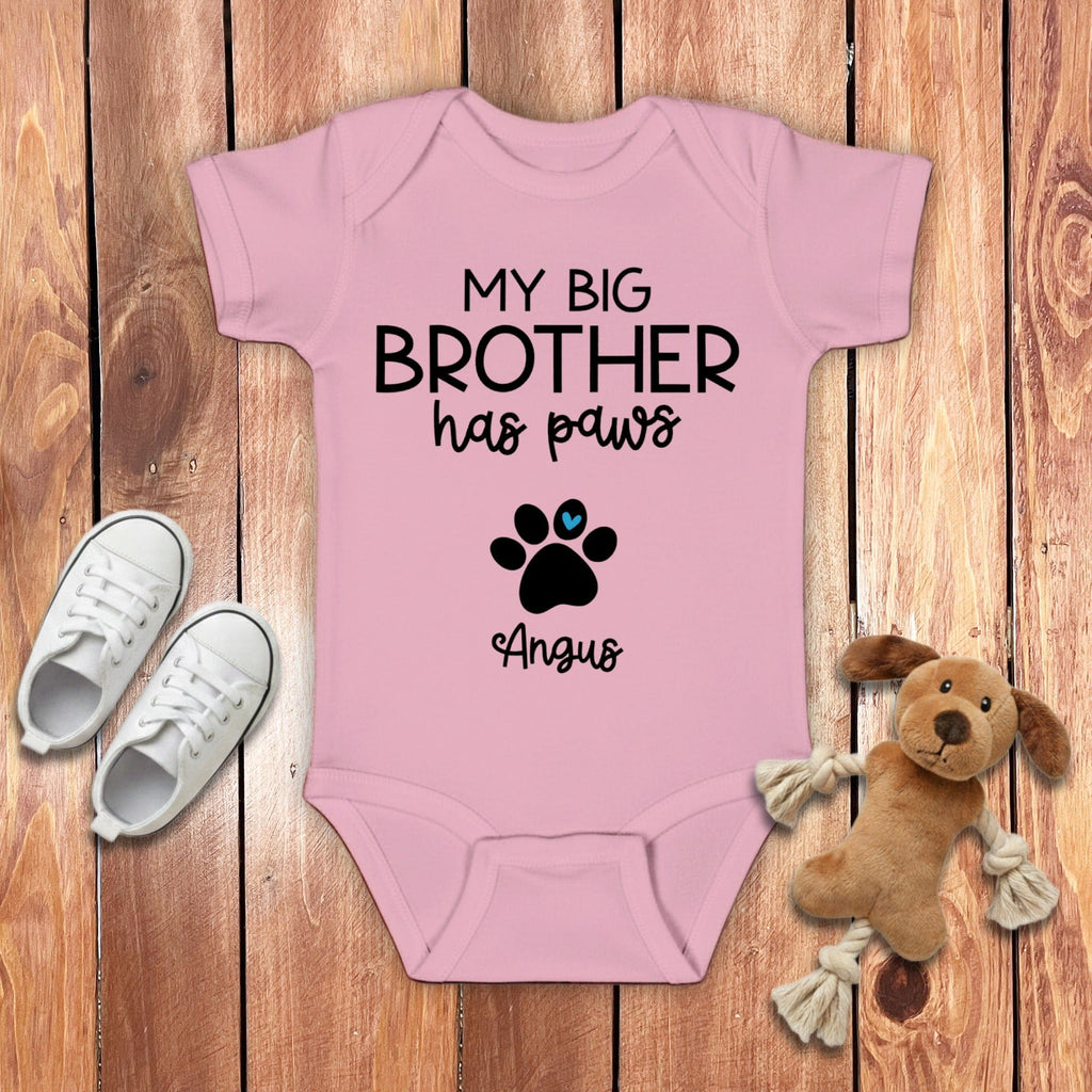 Custom My Brother Has Paws Bodysuit in Pink / NB (0-3M) by Puppy Jo