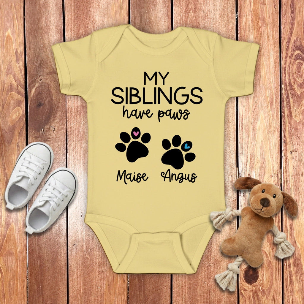 Custom My Siblings Bodysuit in Banana / NB (0-3M) by Puppy Jo