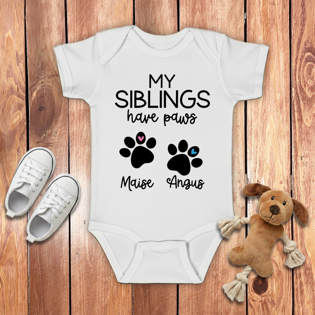 Custom My Siblings Bodysuit in White / NB (0-3M) by Puppy Jo