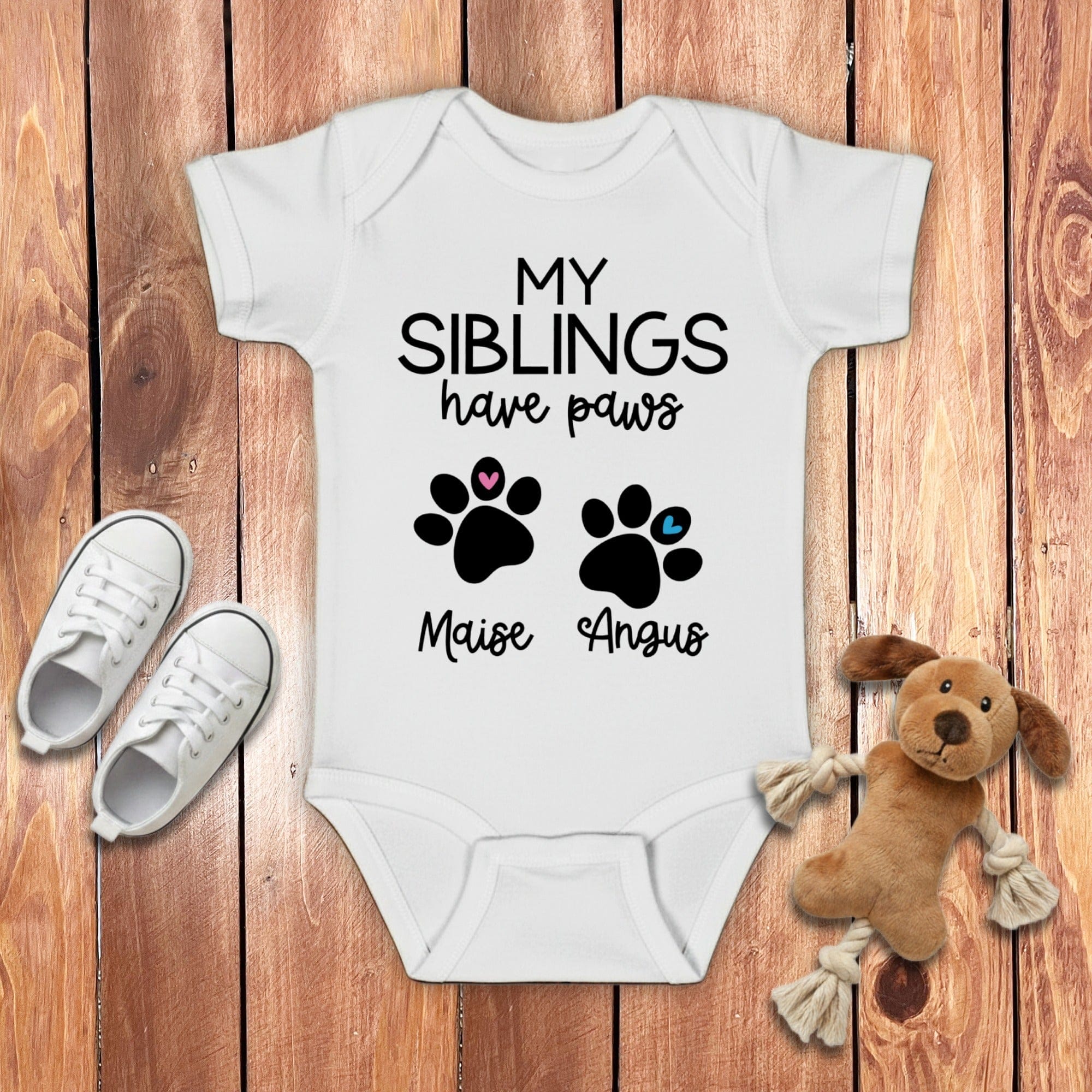 Custom My Siblings Bodysuit in White / NB (0-3M) by Puppy Jo