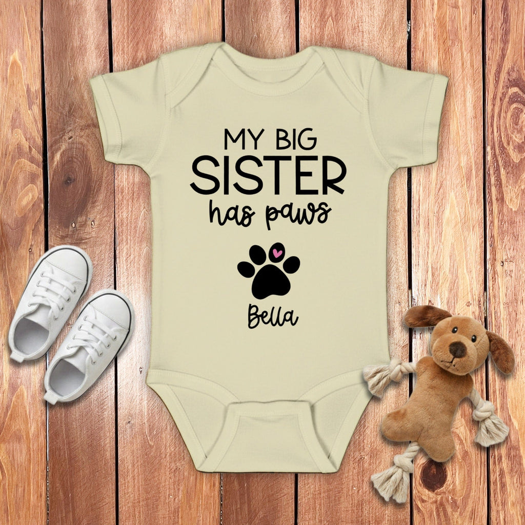 Custom My Sister Has Paws Bodysuit in Natural / NB (0-3M) by Puppy Jo